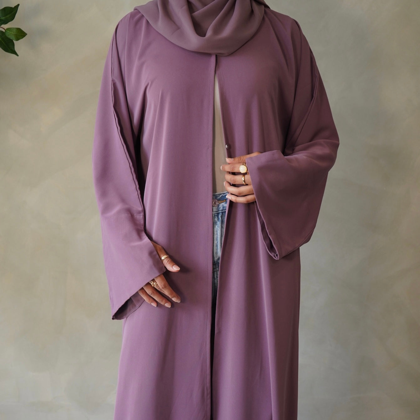 Dusty Plum Open Abaya with Sheila Hijab