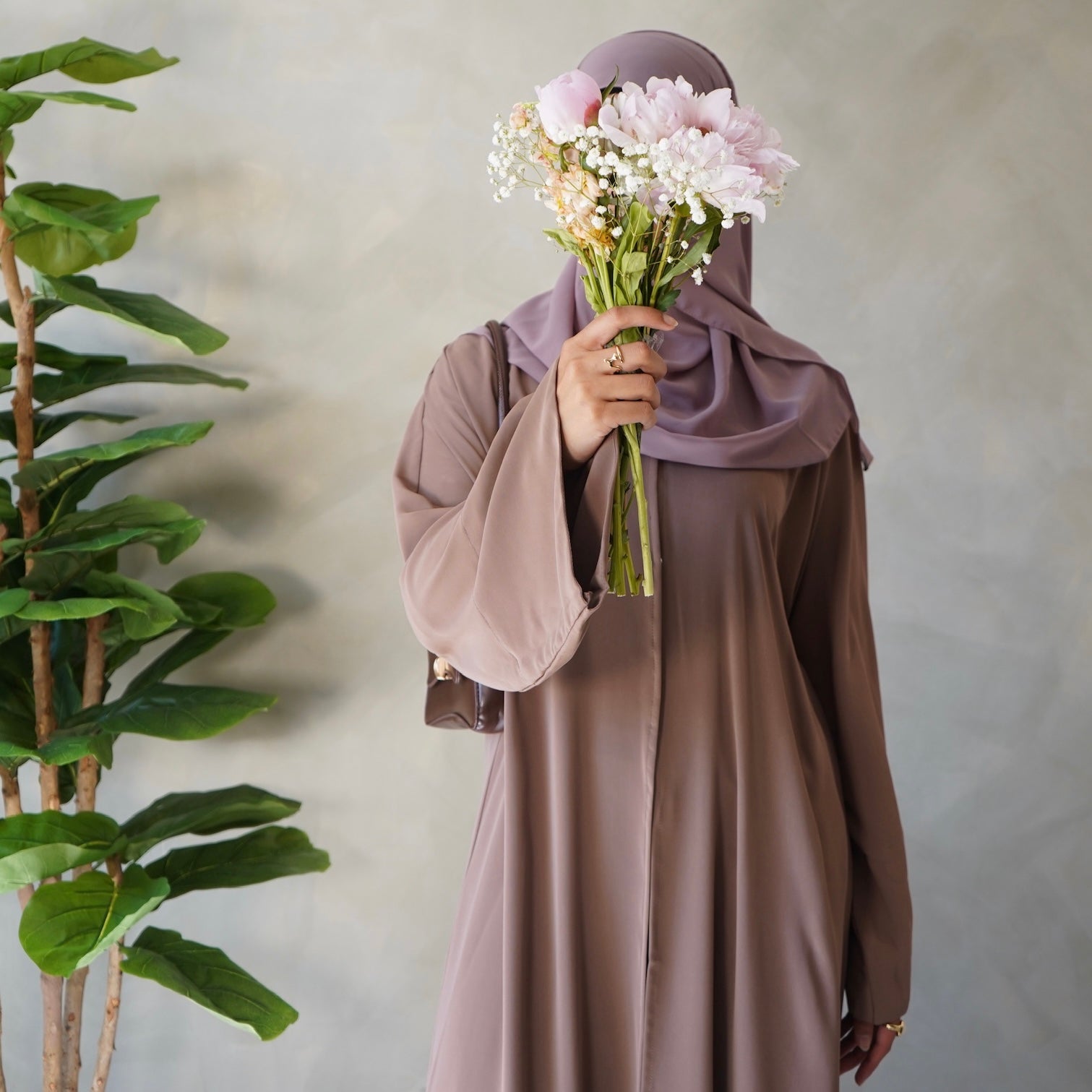Brown Open Abaya with Sheila Hijab