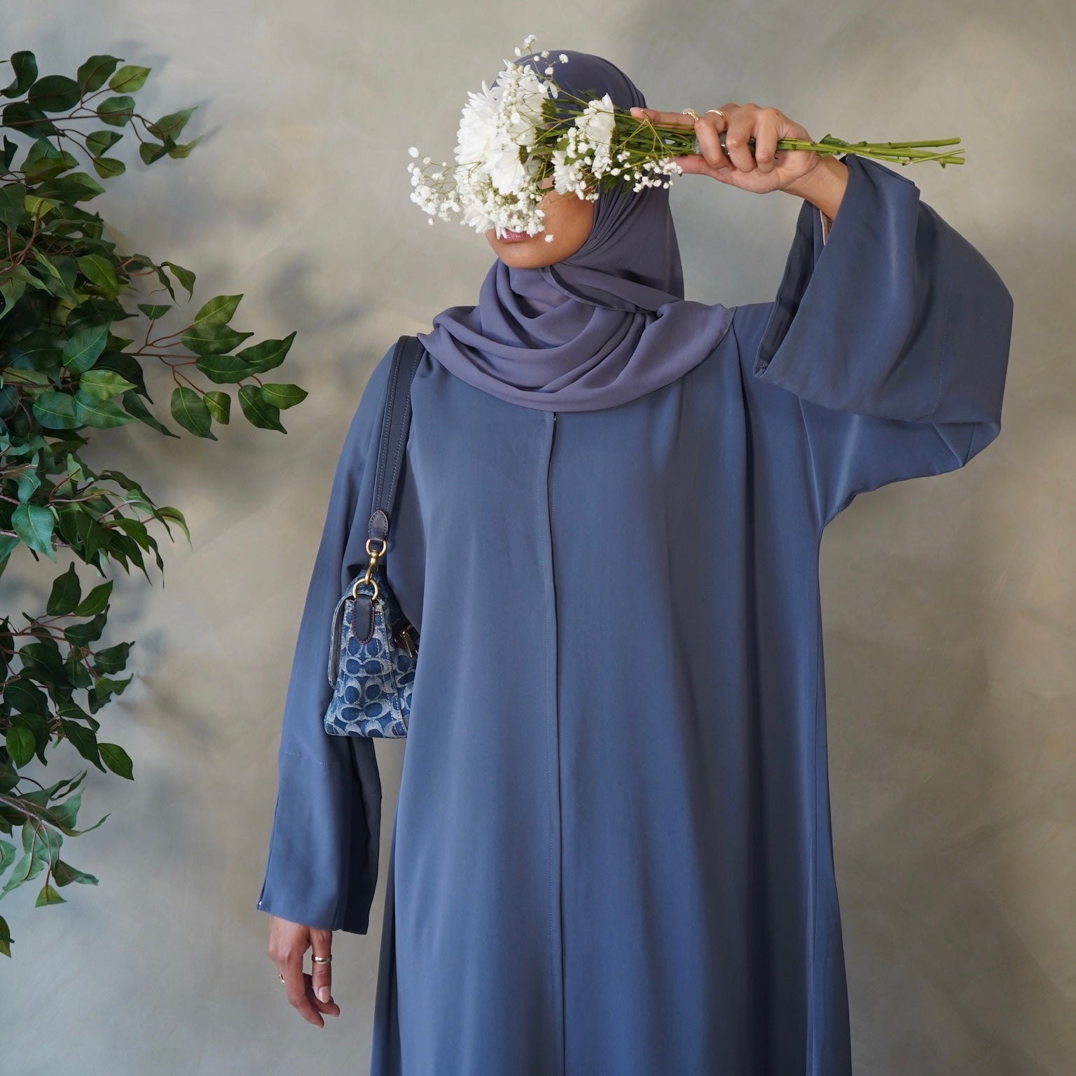 Slate Blue Open Abaya with Sheila Hijab