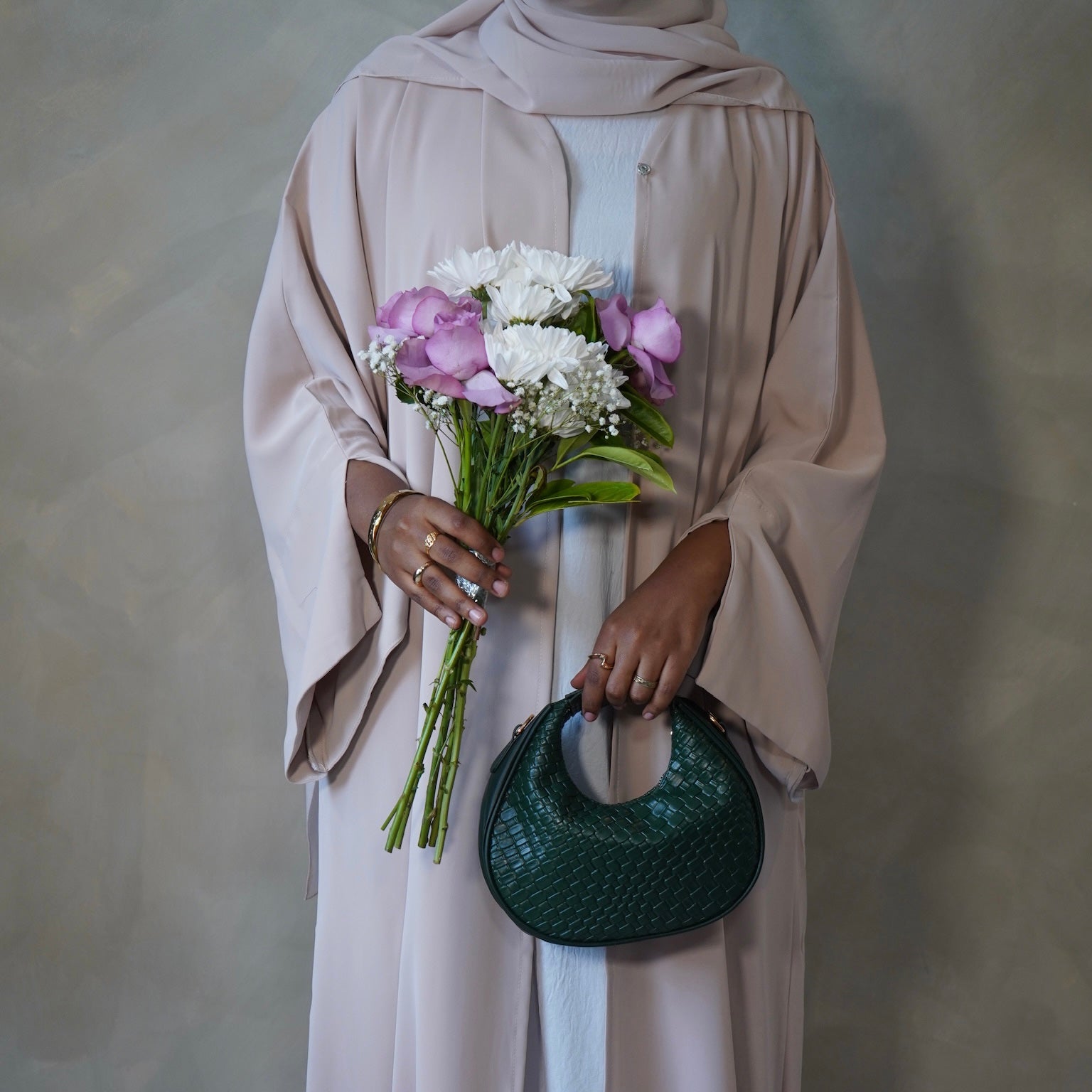 Warm Beige Open Abaya with Sheila Hijab