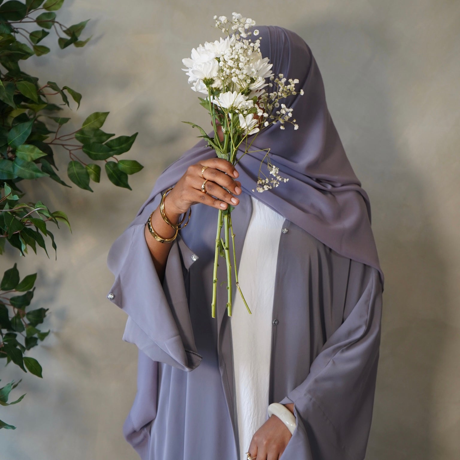 Cool Grey Open Abaya with Sheila Hijab