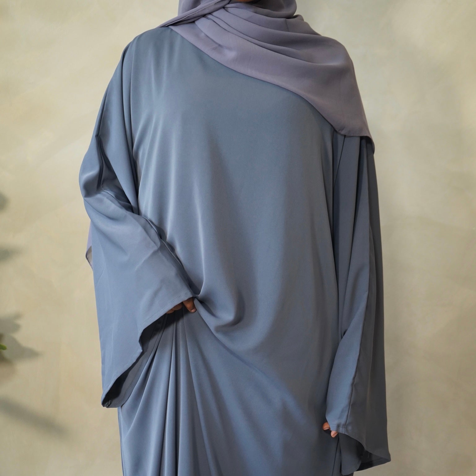 Slate Blue Bell Sleeve Abaya with Sheila Hijab