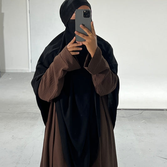 Black Crepe Khimar with Niqab Ties