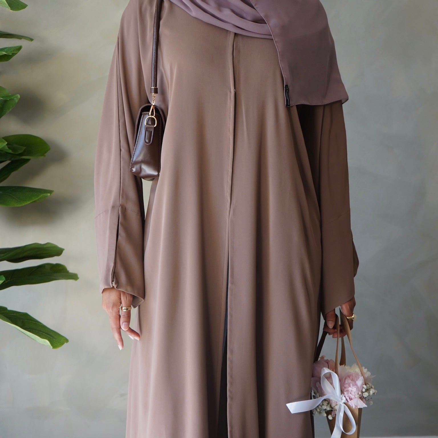 Brown Open Abaya with Sheila Hijab