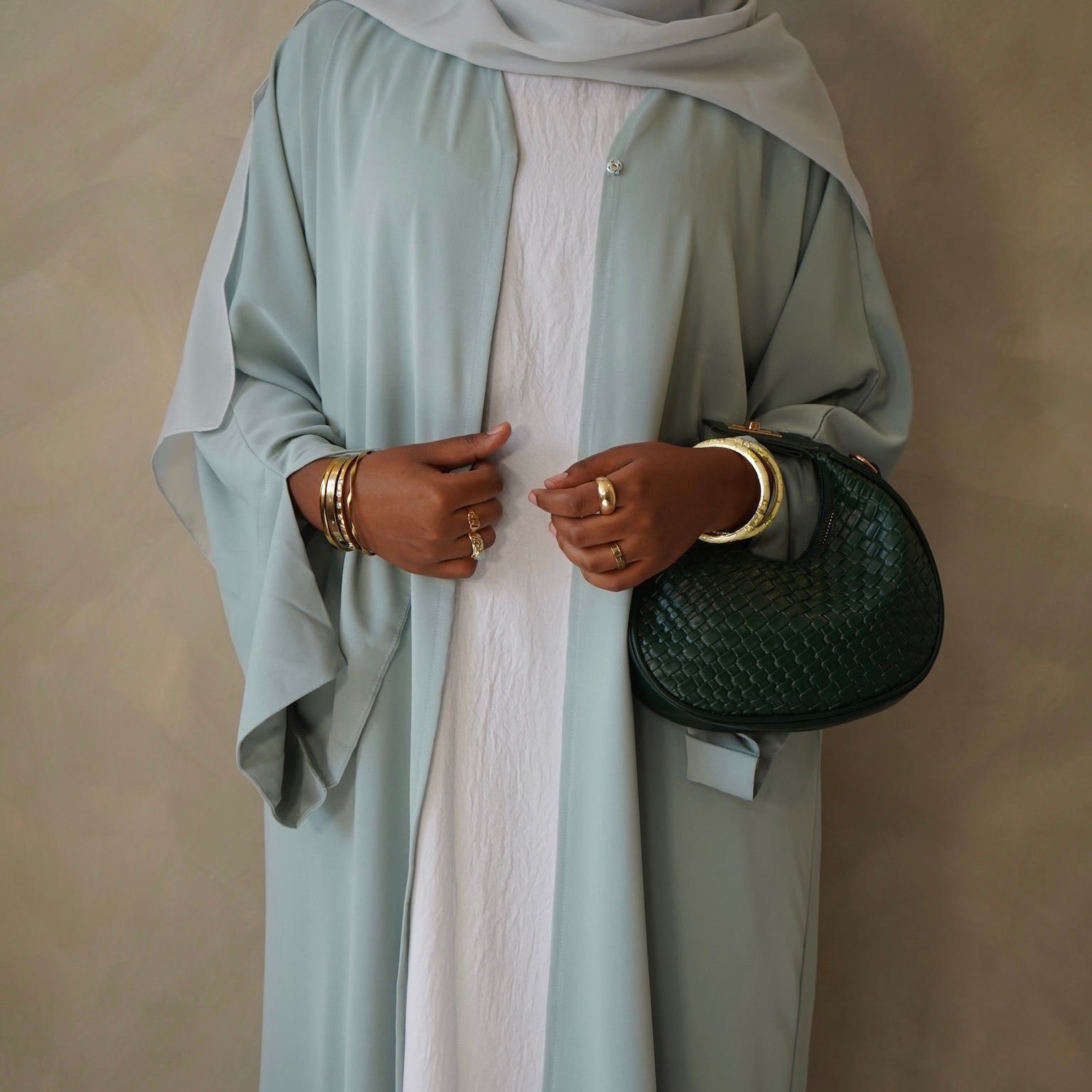 Light Mint Green Open Abaya with Sheila Hijab