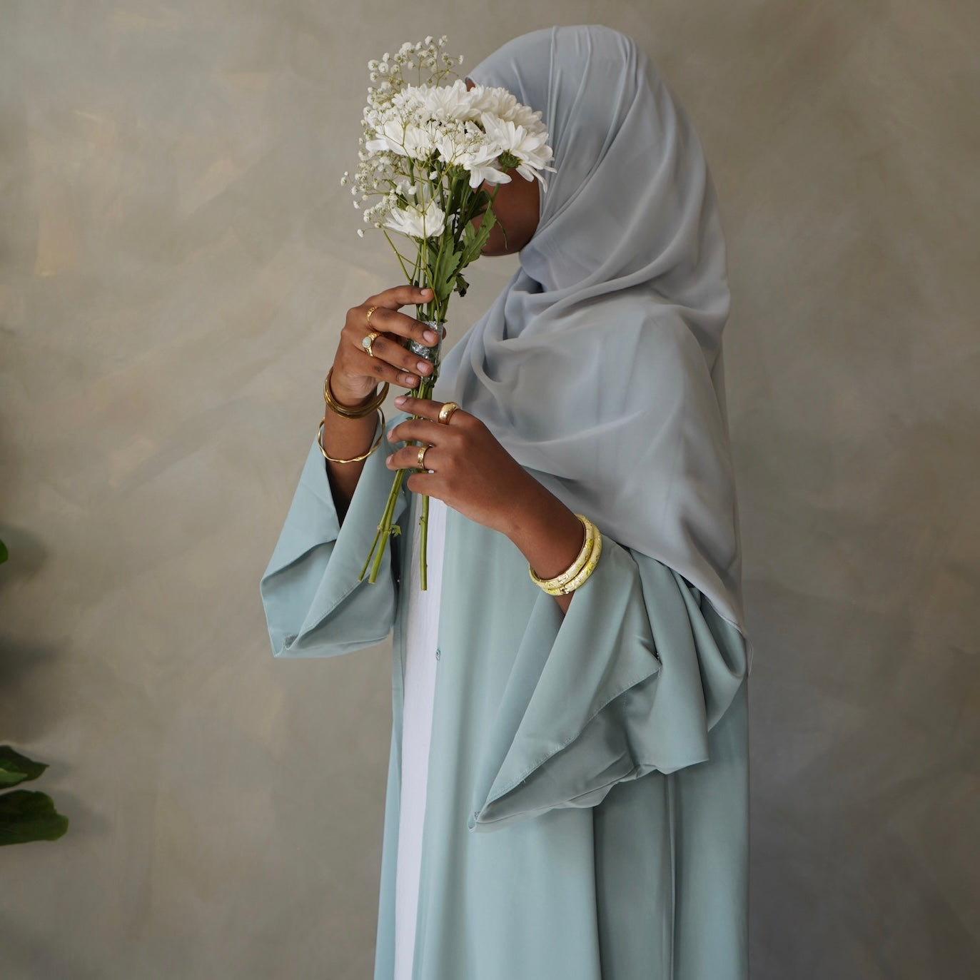 Light Mint Green Open Abaya with Sheila Hijab