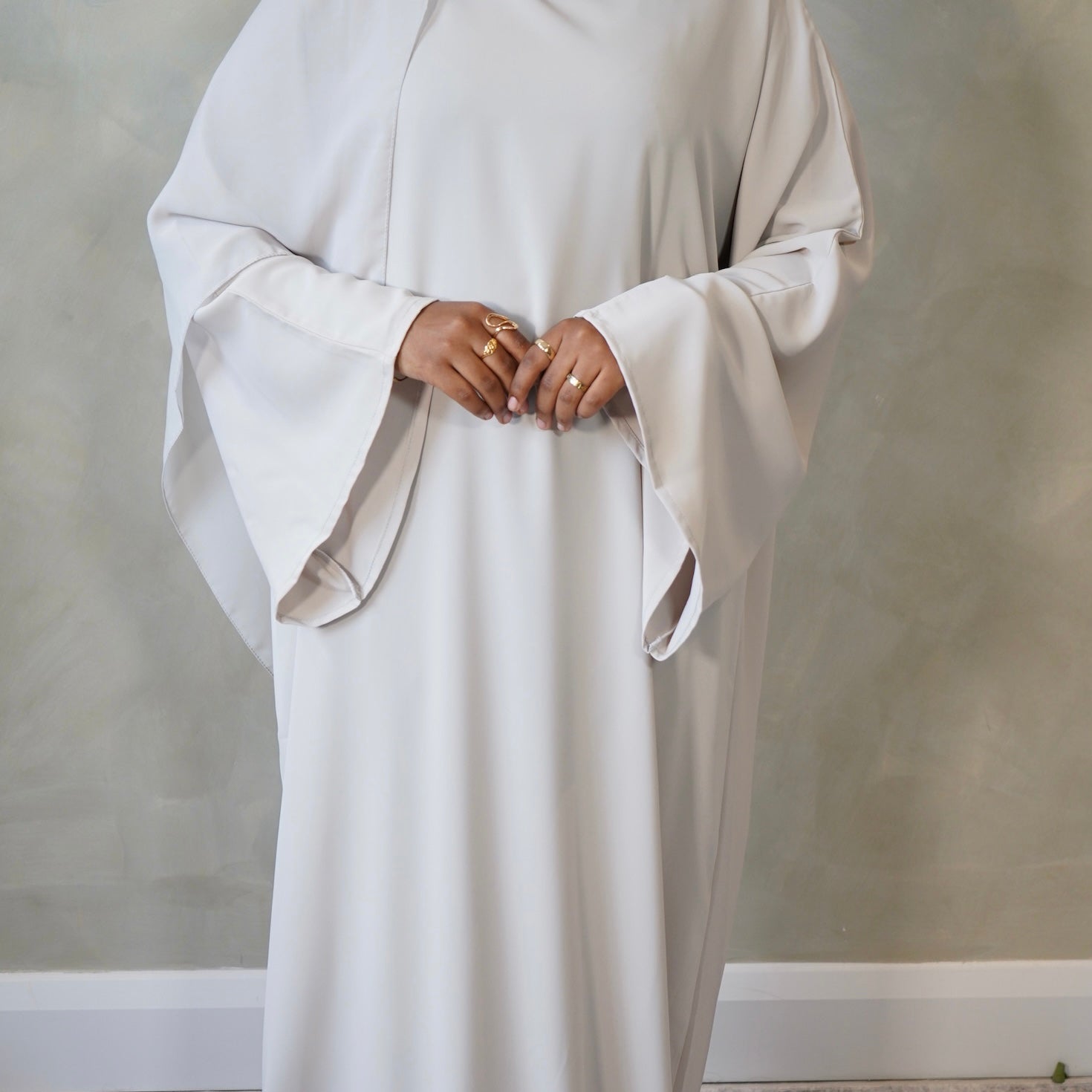 Beige Stone Bell Sleeve Abaya with Sheila Hijab