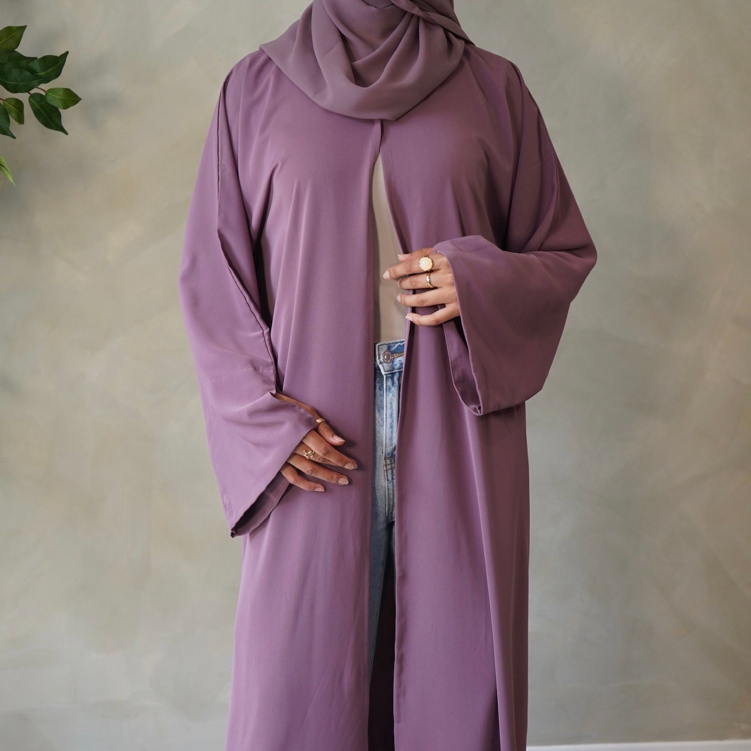 Dusty Plum Open Abaya with Sheila Hijab