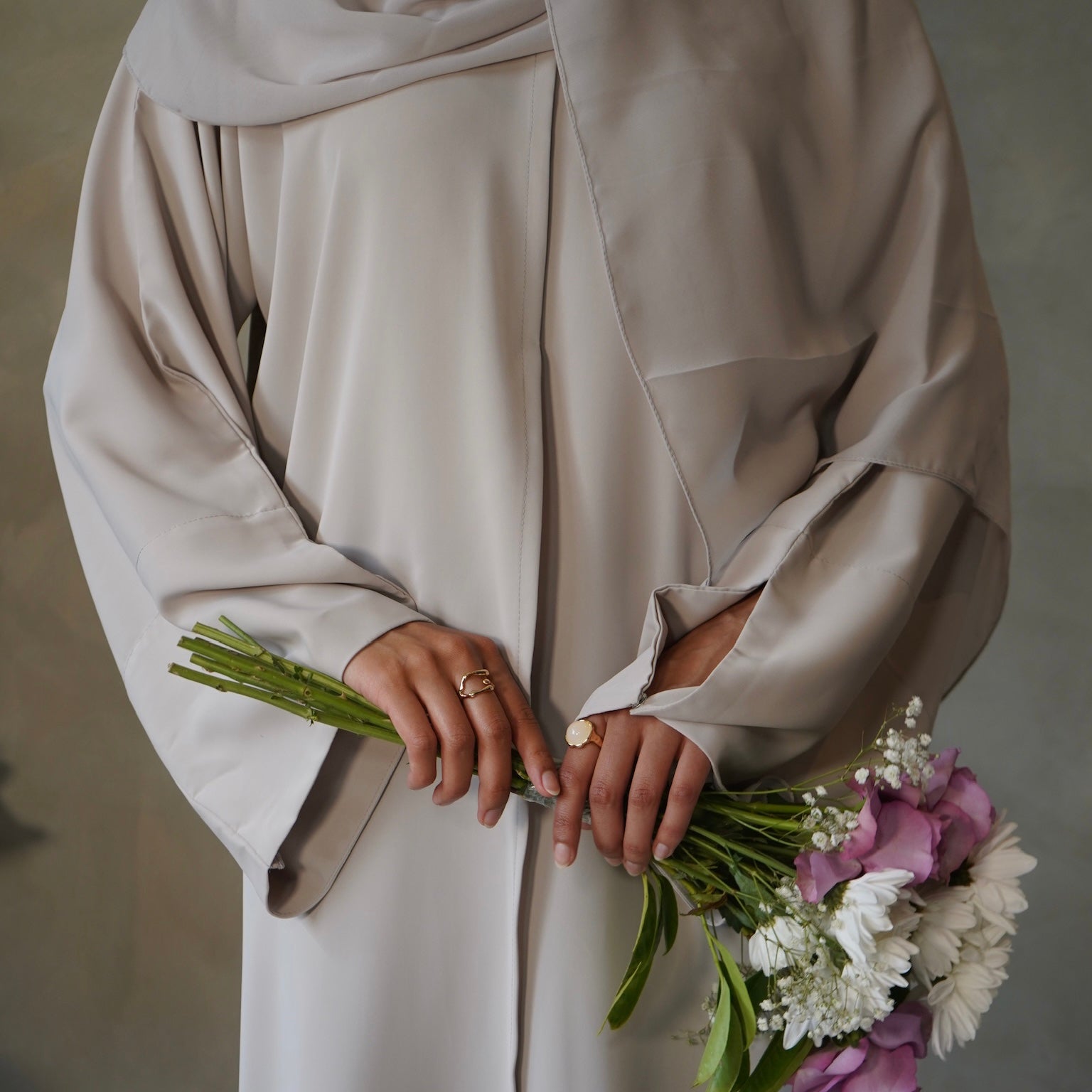 Beige Stone Open Abaya with Sheila Hijab