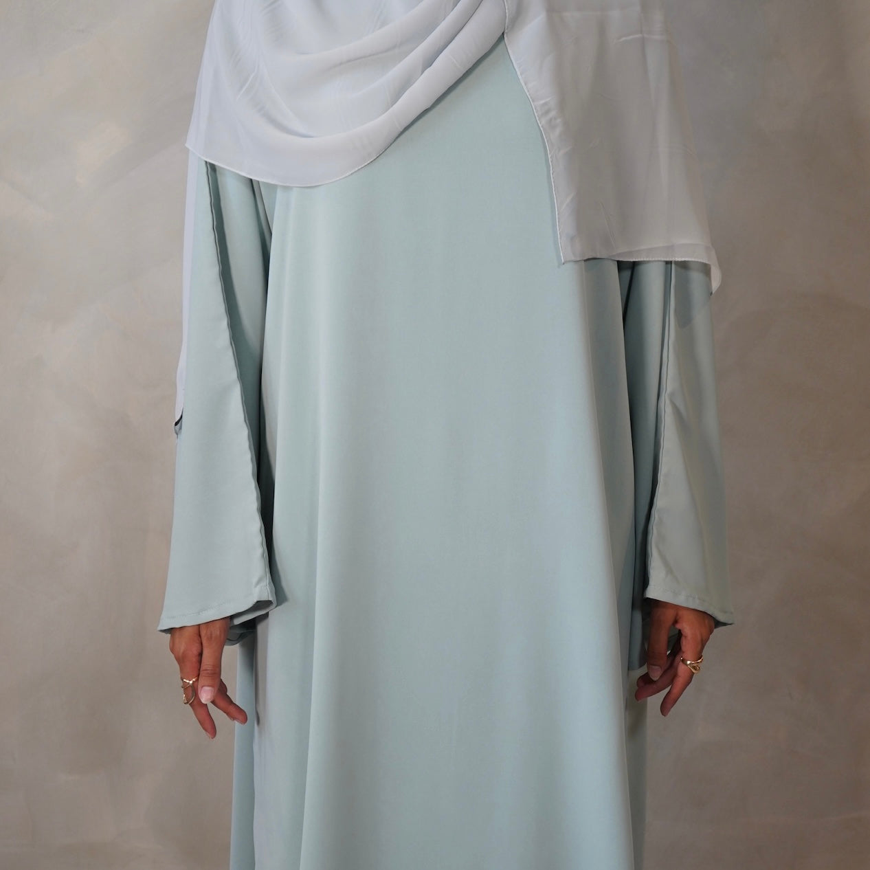 Light Mint Green Bell Sleeve Abaya with Sheila Hijab