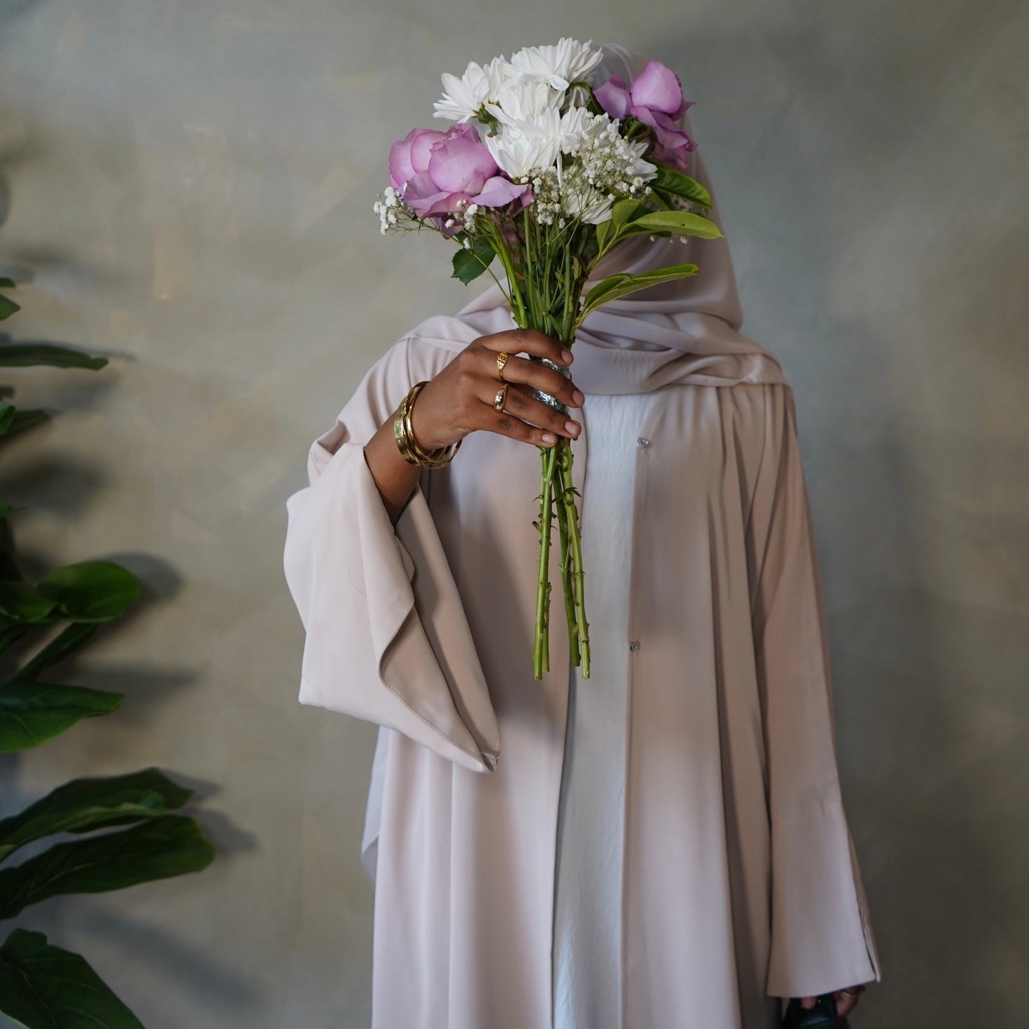 Warm Beige Open Abaya with Sheila Hijab
