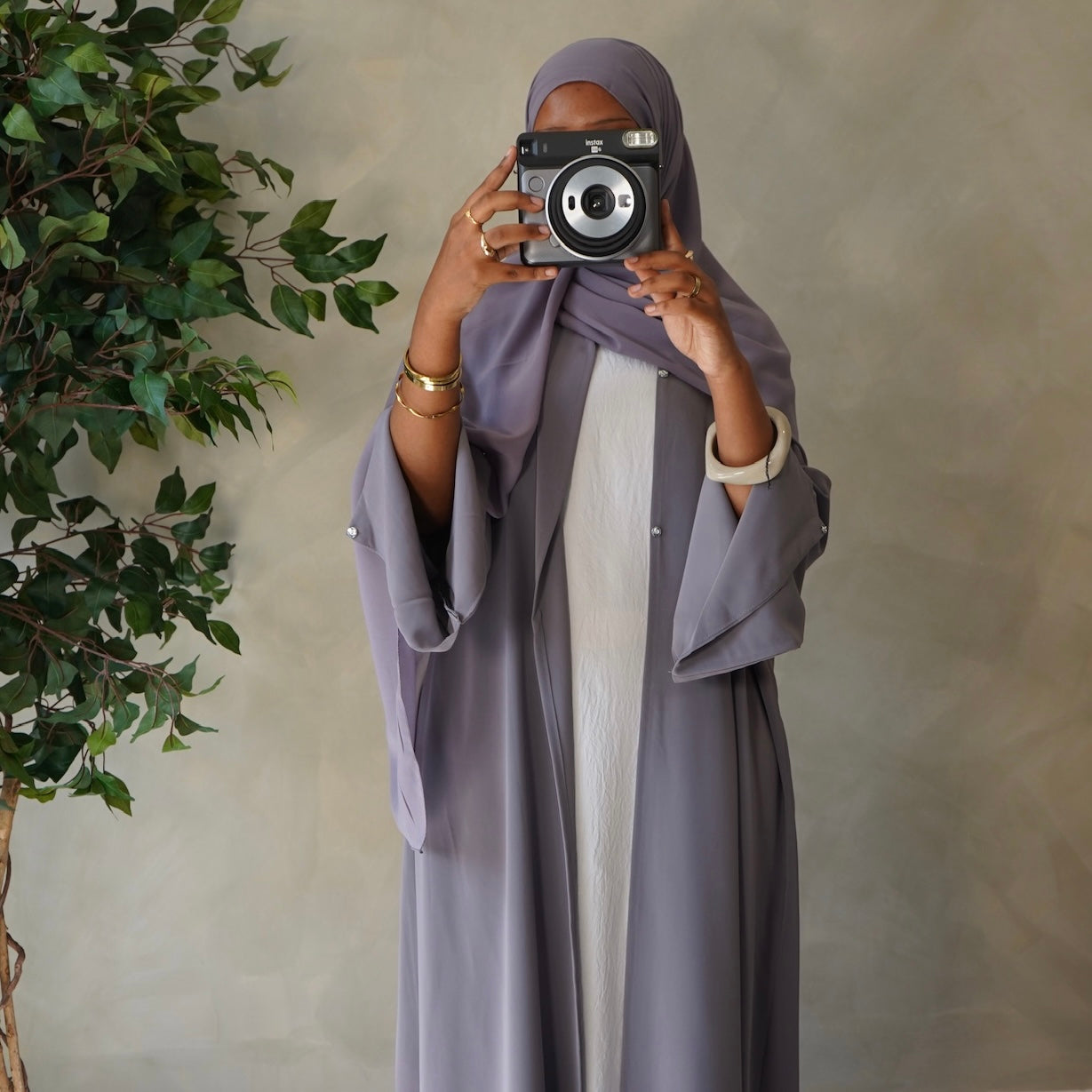 Cool Grey Open Abaya with Sheila Hijab