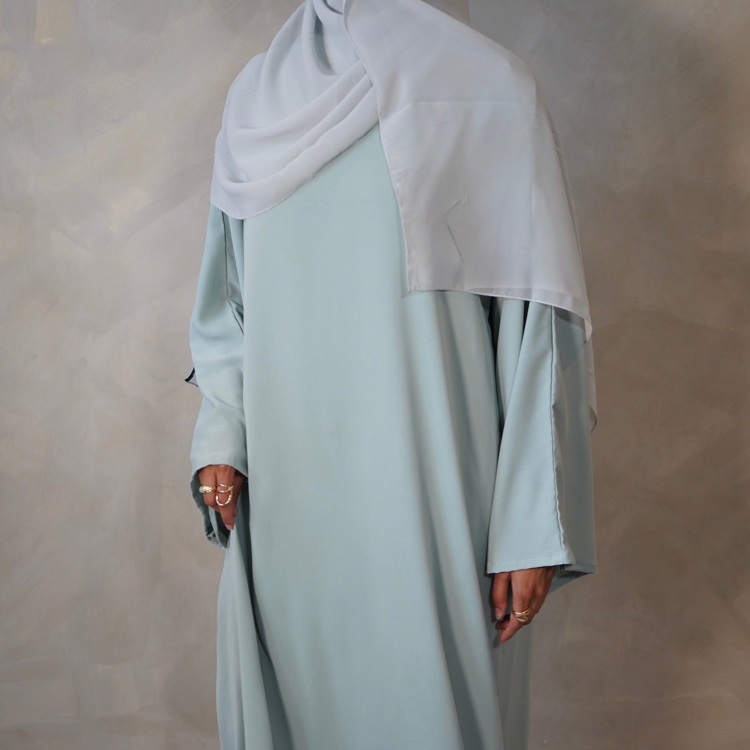 Light Mint Green Bell Sleeve Abaya with Sheila Hijab