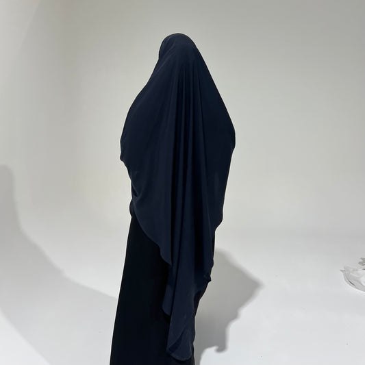 Extra Long Navy Grey Khimar with Niqab Ties