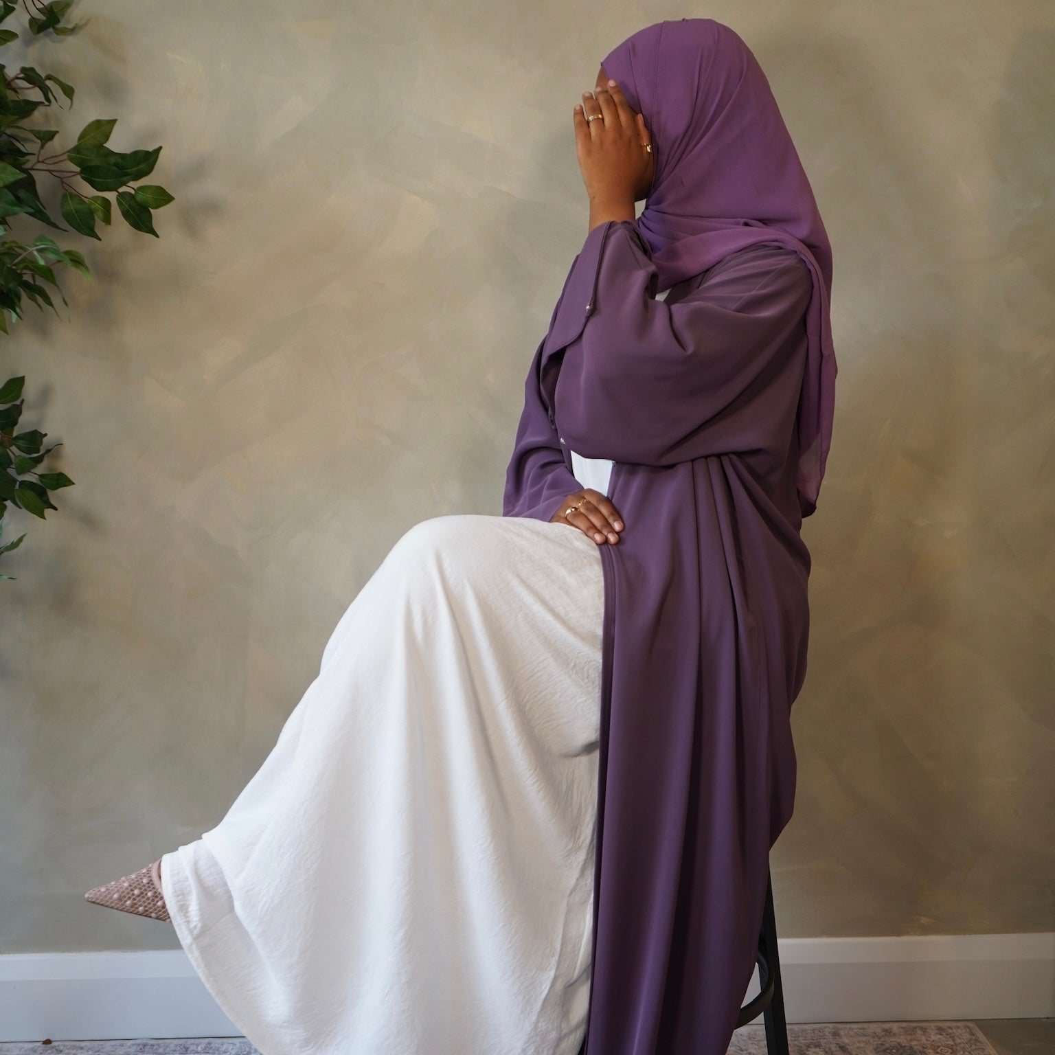 Deep Purple Open Abaya with Sheila Hijab