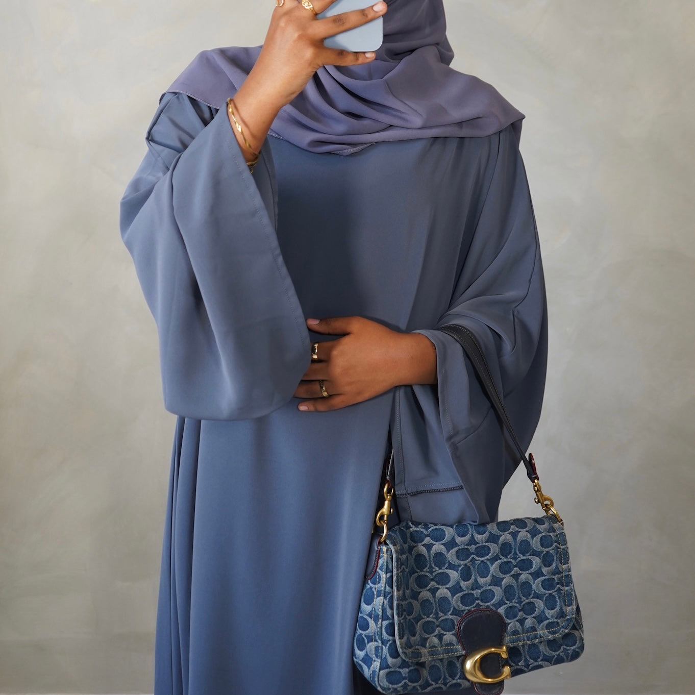 Slate Blue Bell Sleeve Abaya with Sheila Hijab