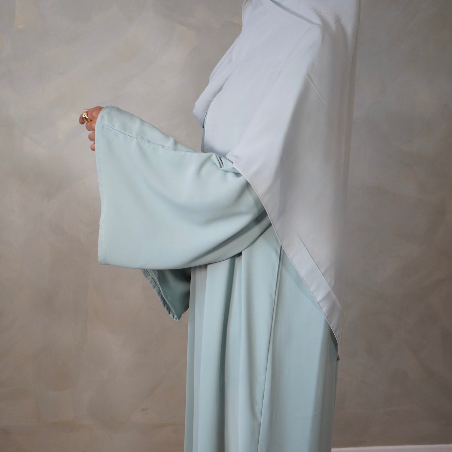 Light Mint Green Bell Sleeve Abaya with Sheila Hijab