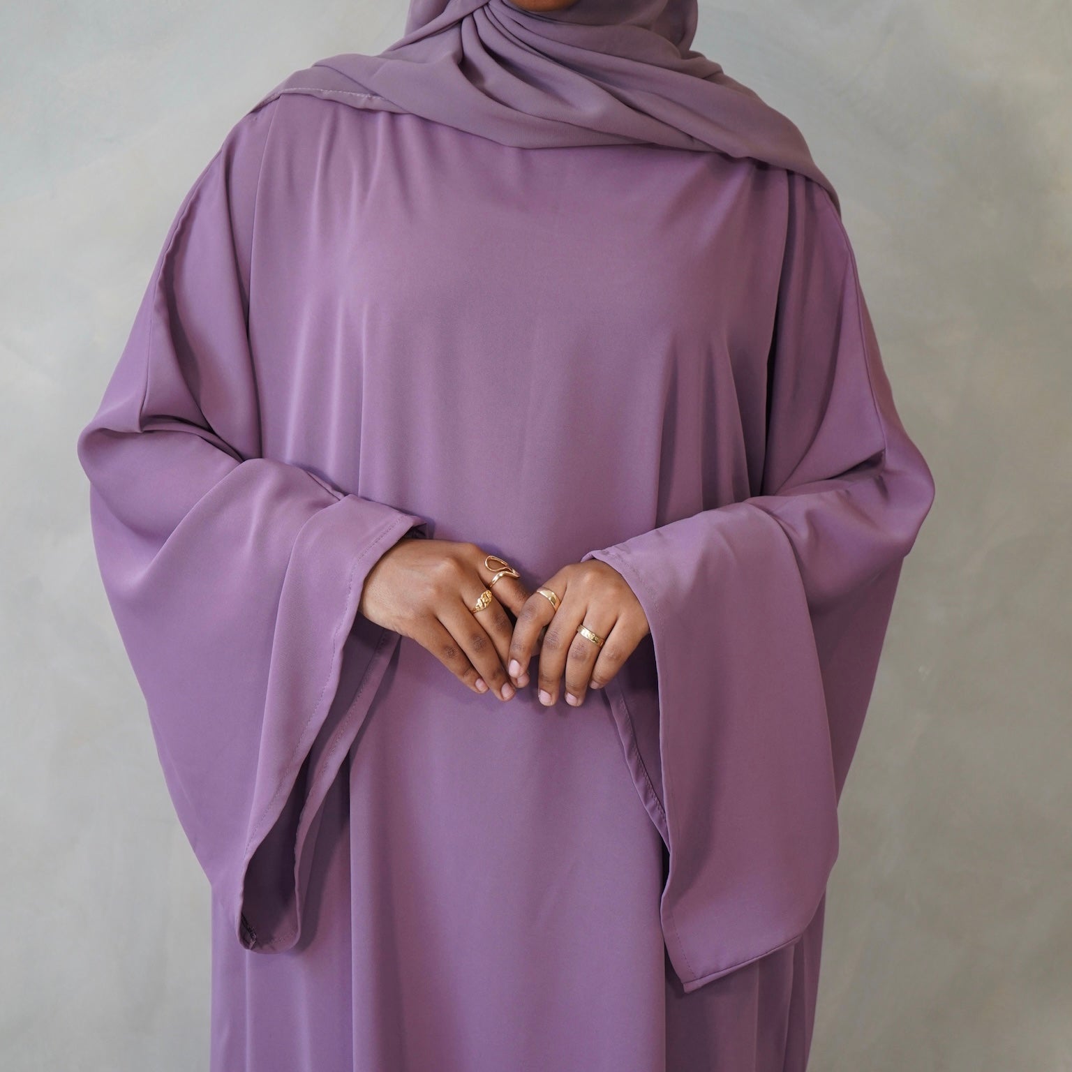 Dusty Plum Bell Sleeve Abaya with Sheila Hijab