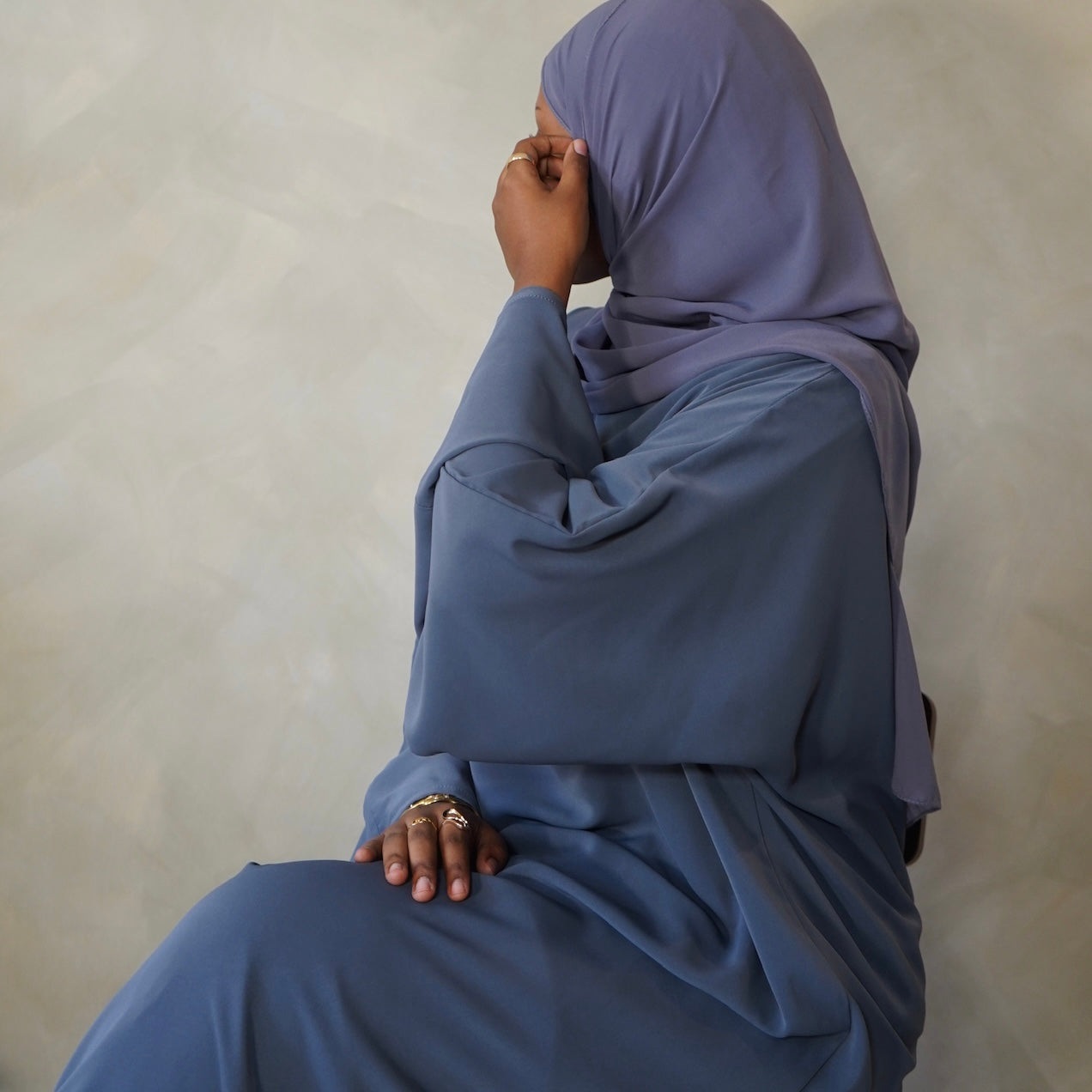 Slate Blue Bell Sleeve Abaya with Sheila Hijab