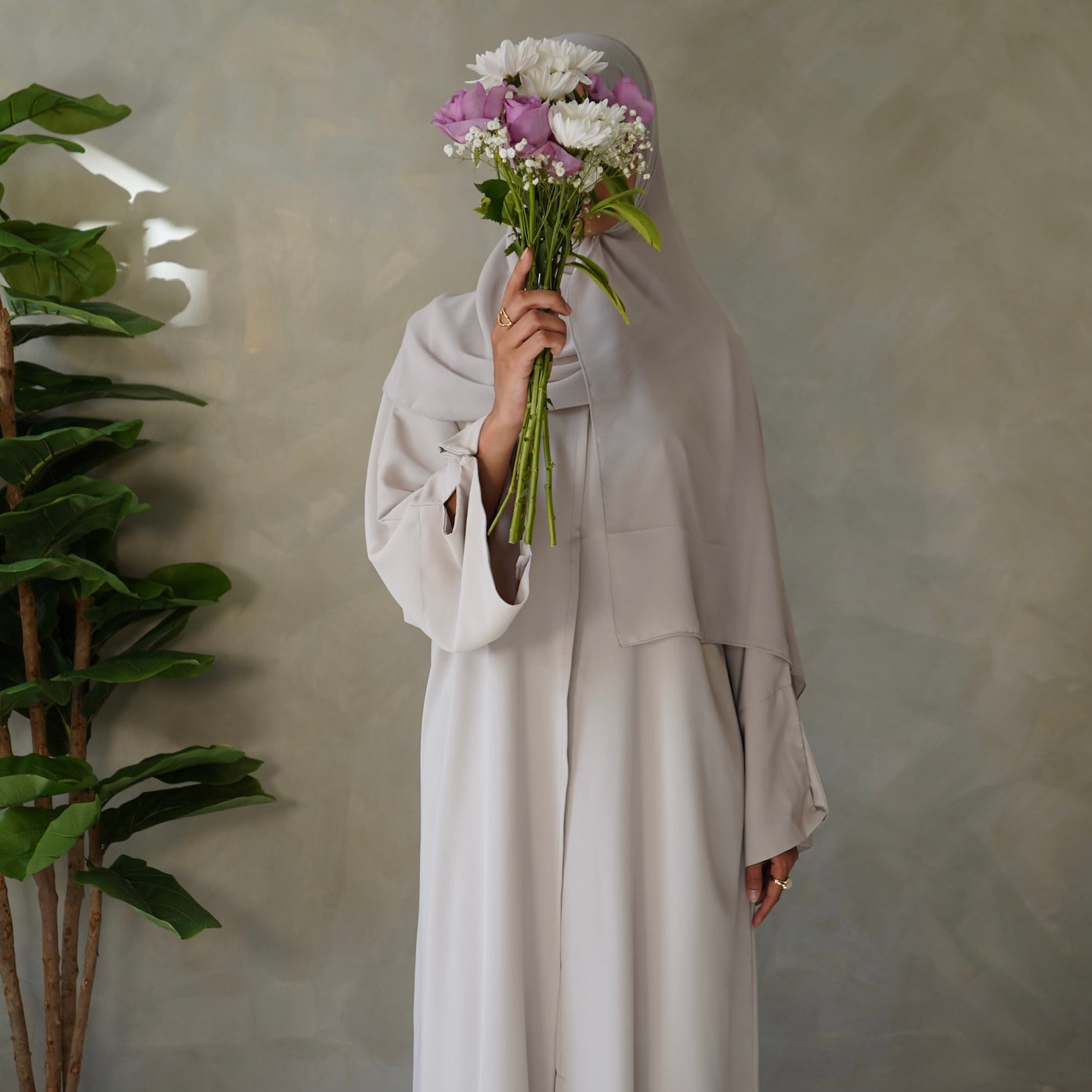 Beige Stone Open Abaya with Sheila Hijab