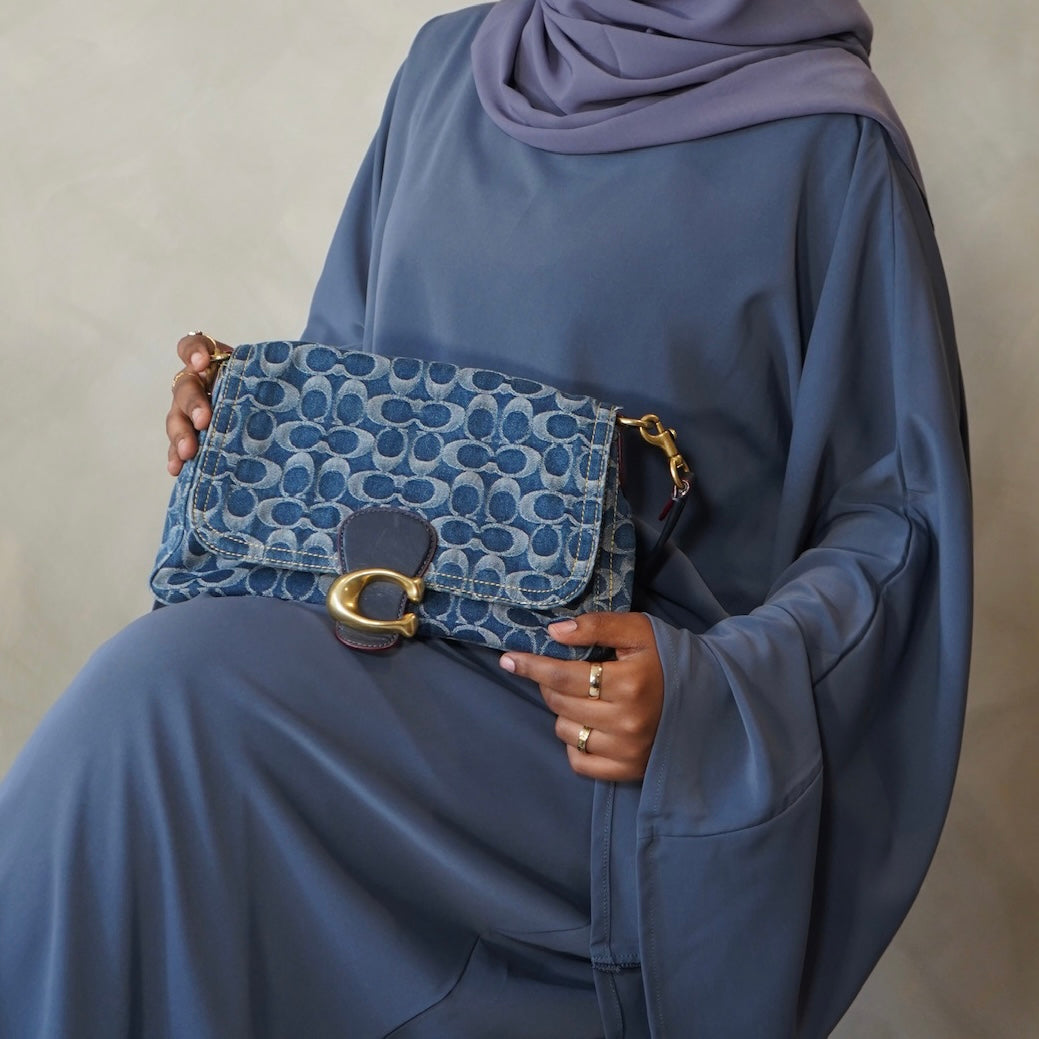 Slate Blue Bell Sleeve Abaya with Sheila Hijab