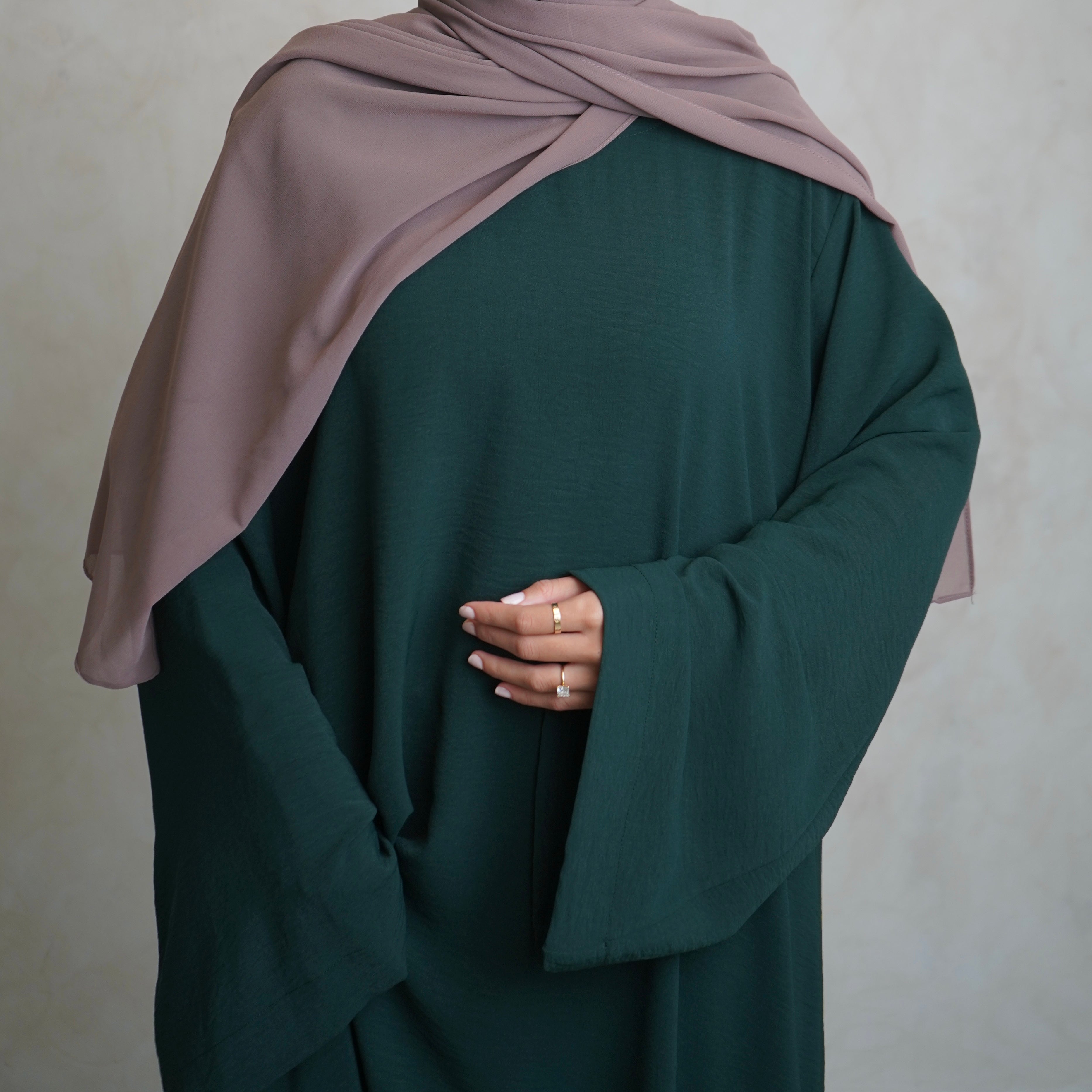 Crepe Mary Straight Abaya Bottle Green