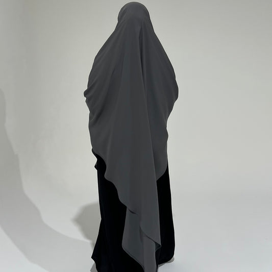 Extra Long Light Grey Khimar with Niqab Ties