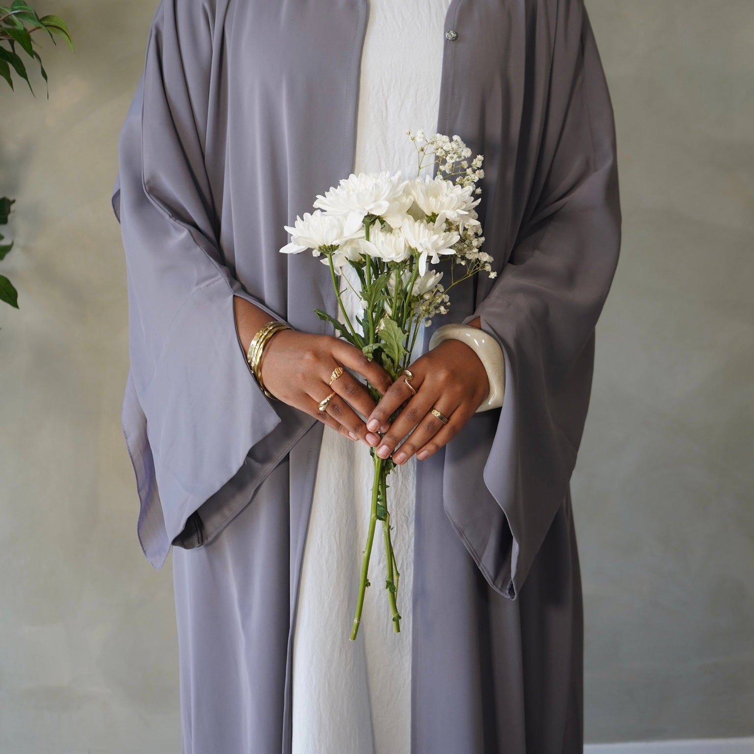 Cool Grey Open Abaya with Sheila Hijab