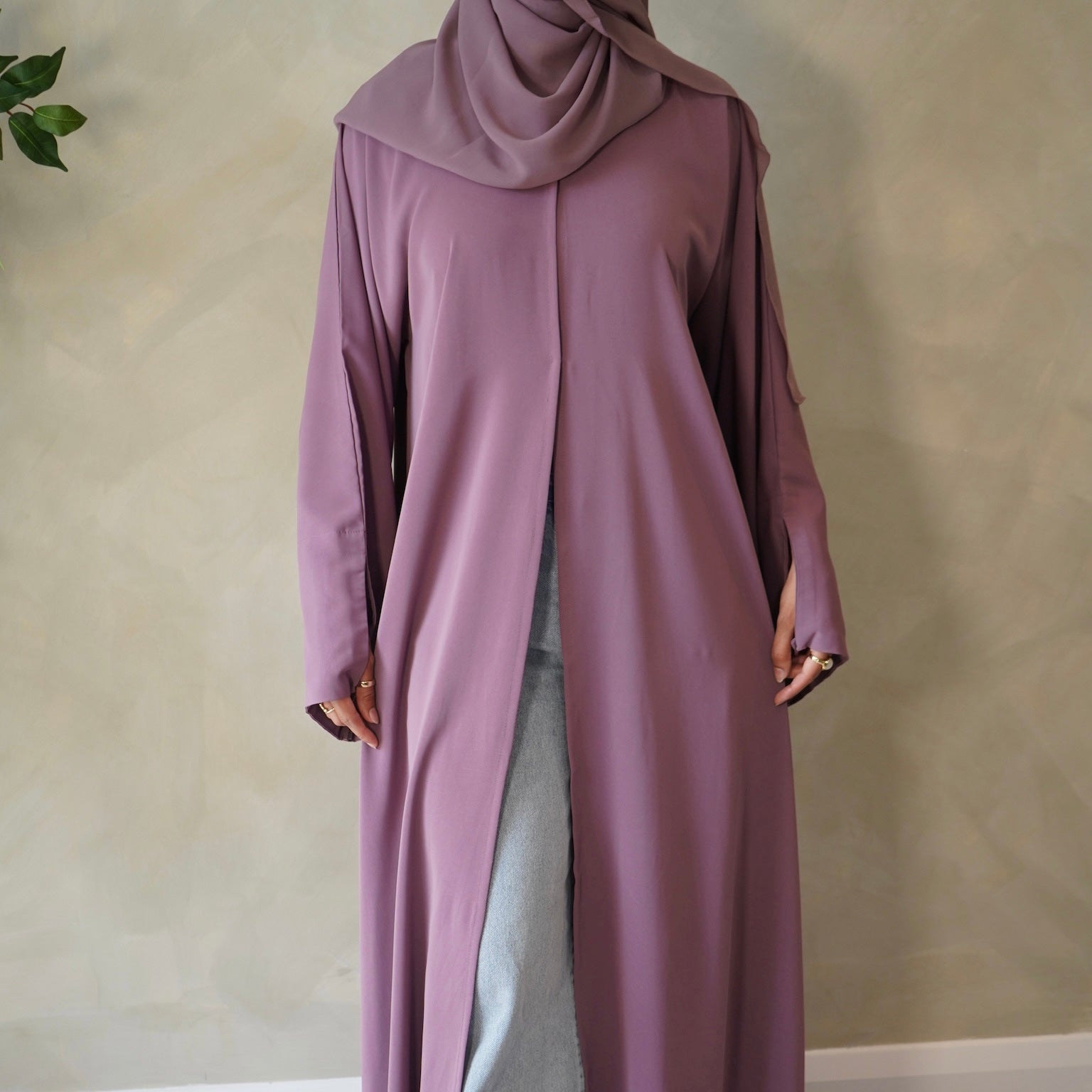 Dusty Plum Open Abaya with Sheila Hijab