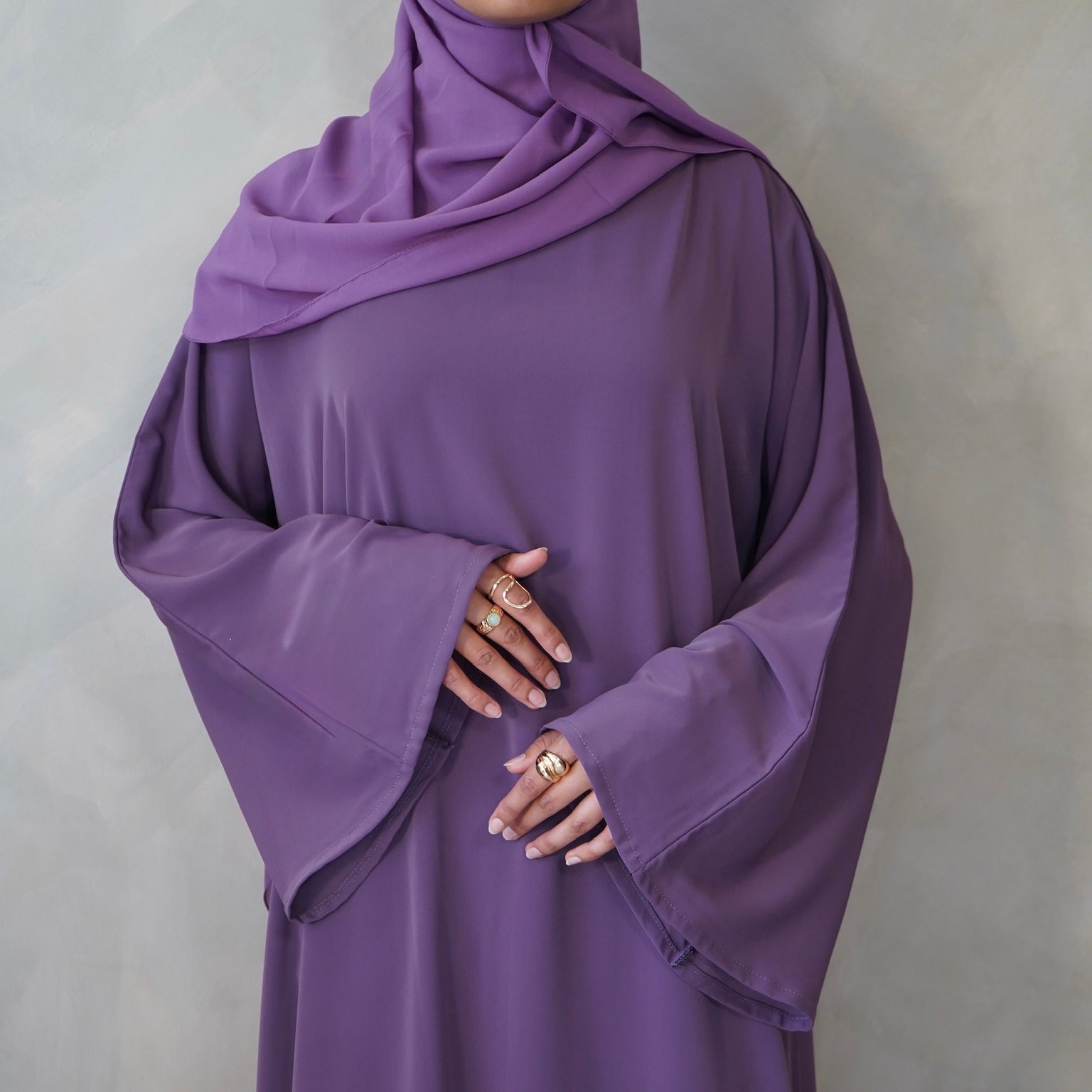 Deep Purple Bell Sleeve Abaya with Sheila Hijab