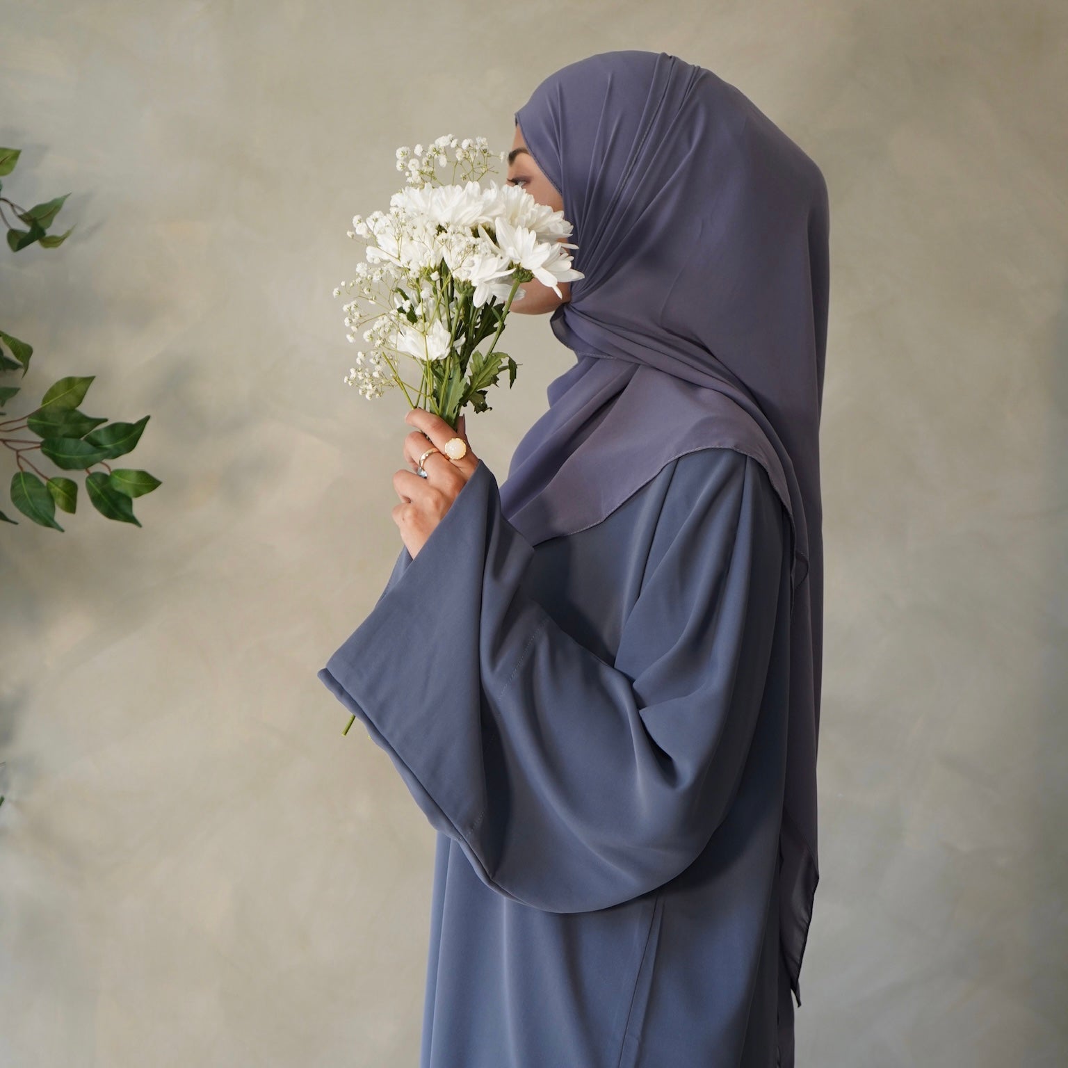 Slate Blue Open Abaya with Sheila Hijab