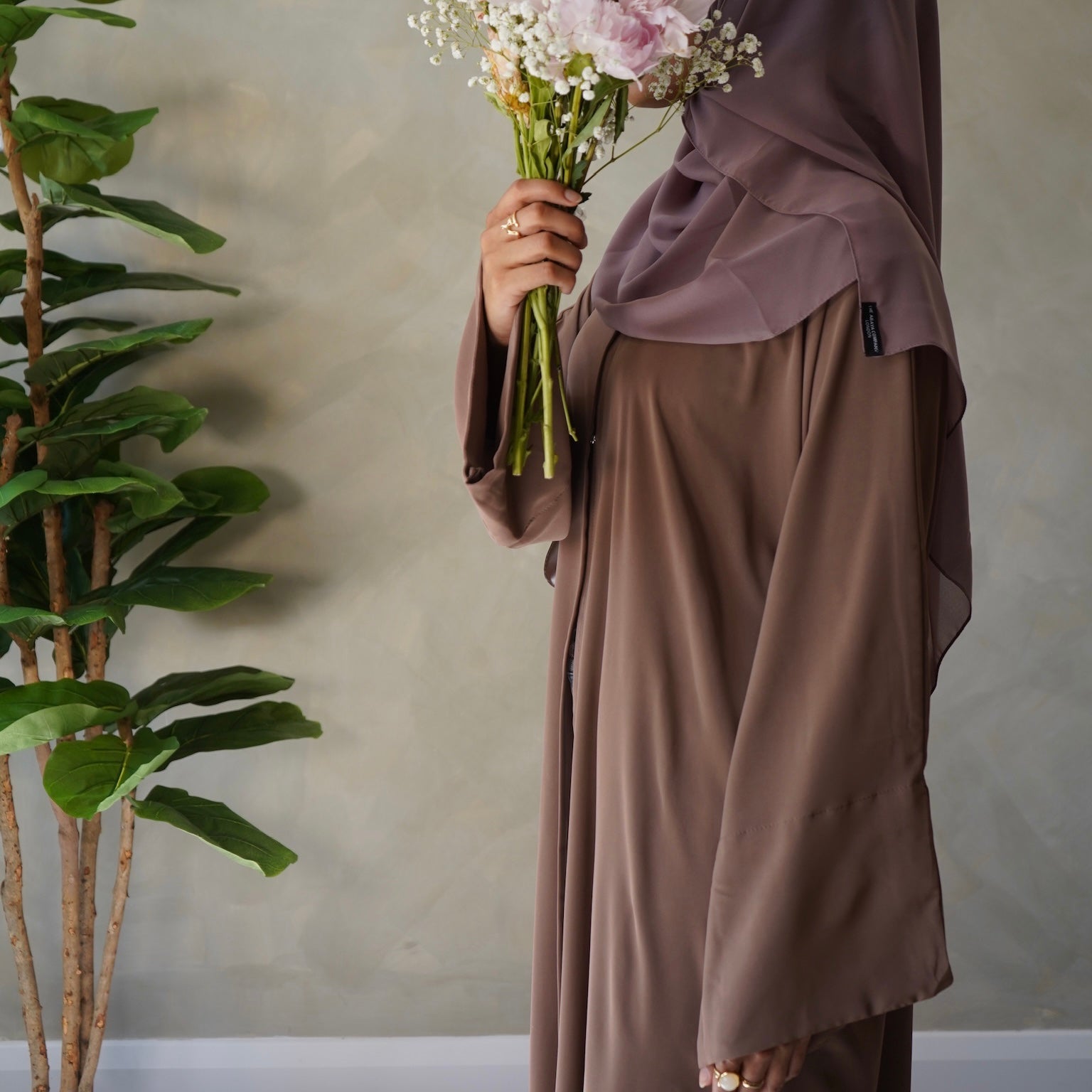 Brown Open Abaya with Sheila Hijab