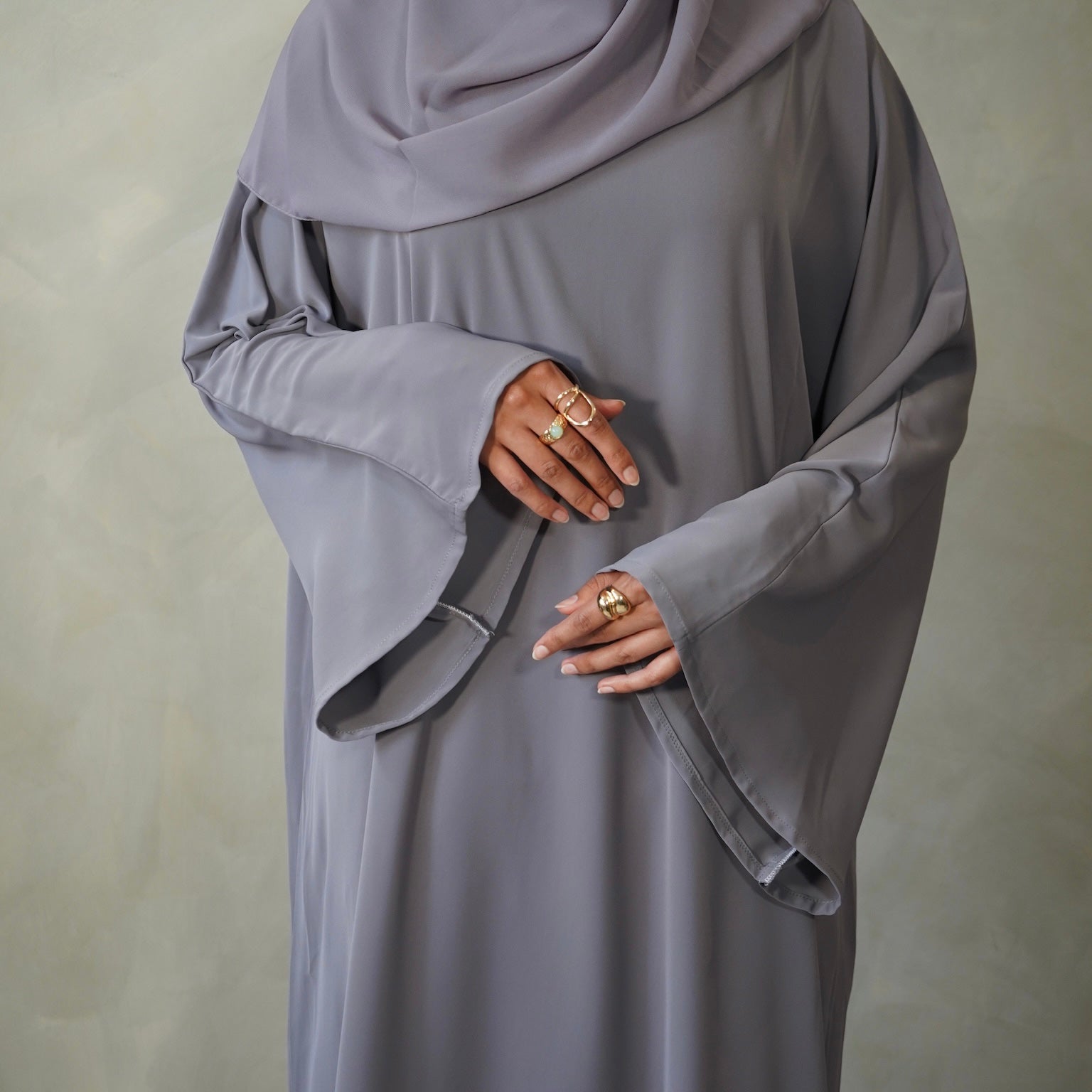 Cool Grey Bell Sleeve Abaya with Sheila Hijab
