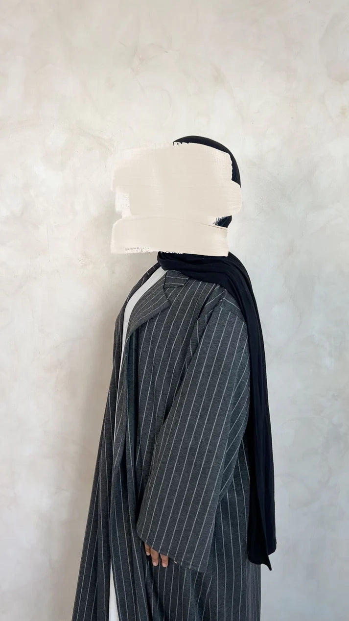 Collared Cardigan with White Stripes
