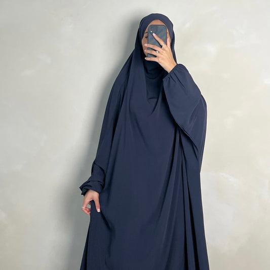 1pc Jilbab with Niqab Ties Navy Grey