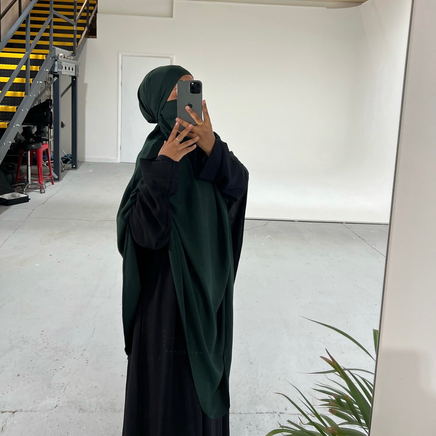 Extra Long Crepe Bottle Green Khimar with Niqab Ties