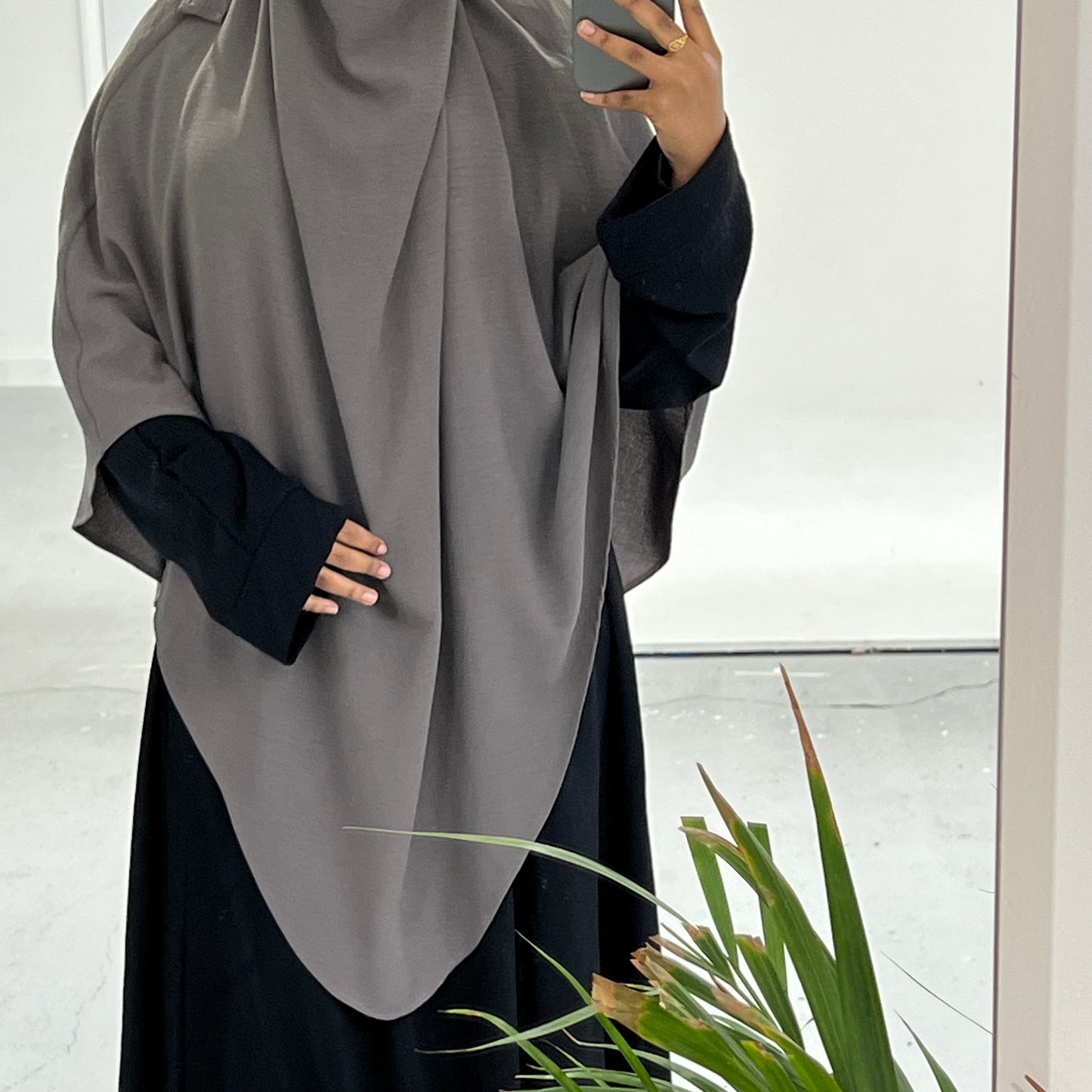 Light Grey Crepe Khimar with Niqab Ties