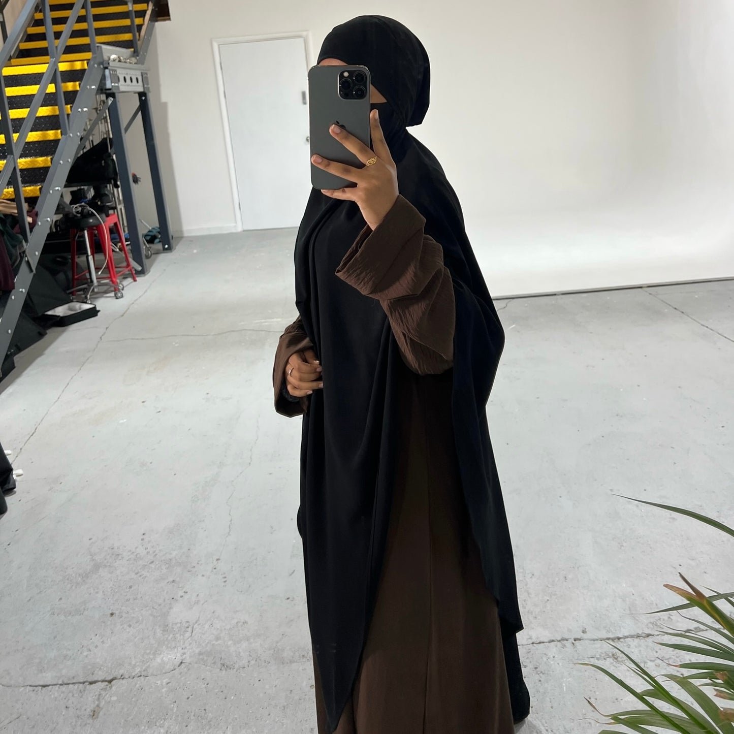 Extra Long Crepe Black Khimar with Niqab Ties