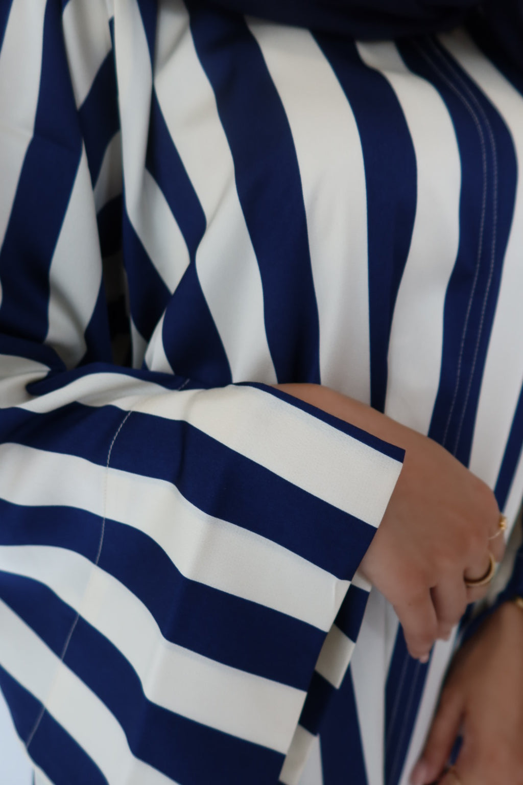 Navy Blue Stripe abaya with matching scarf