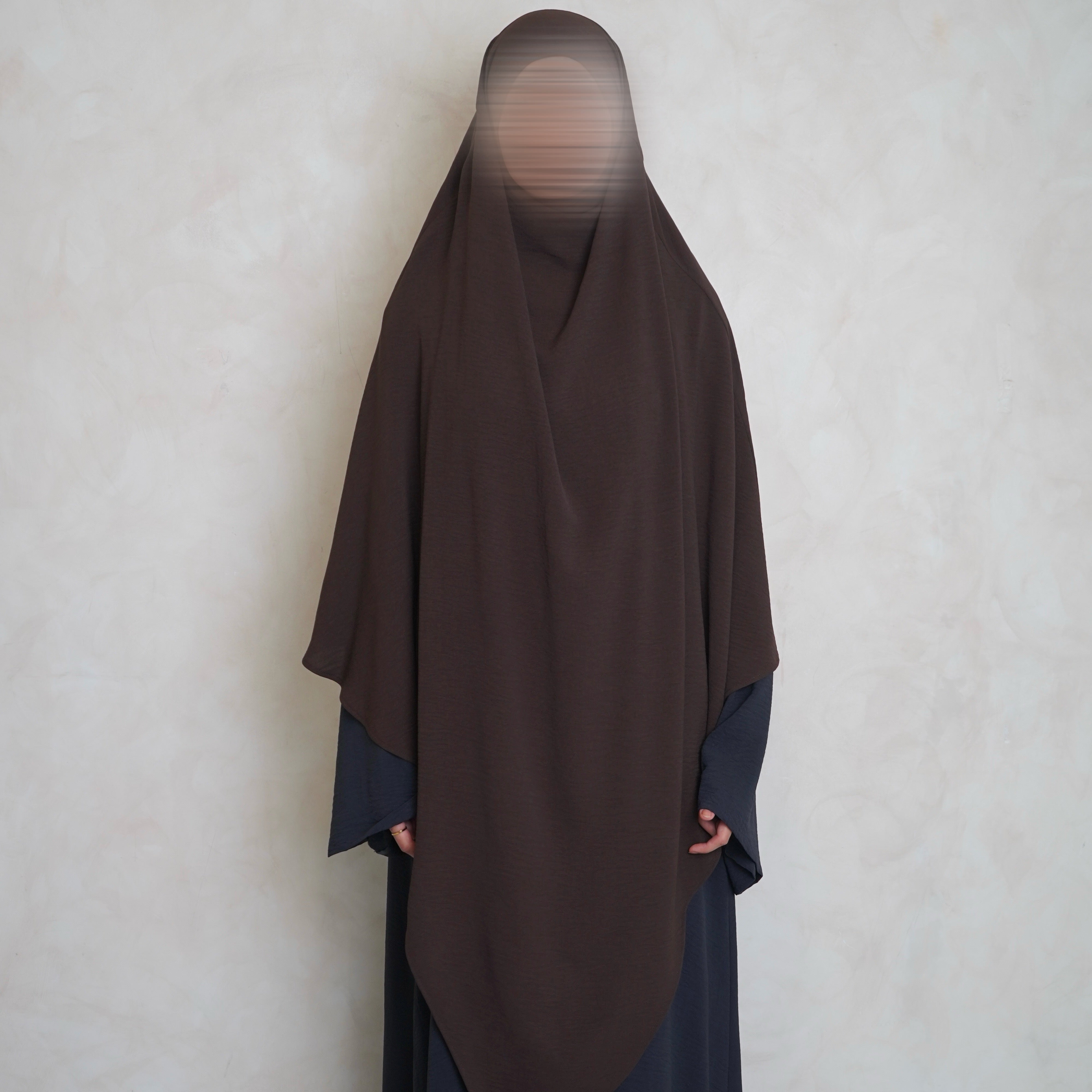 Extra Long Crepe Choc Brown Khimar with Niqab Ties