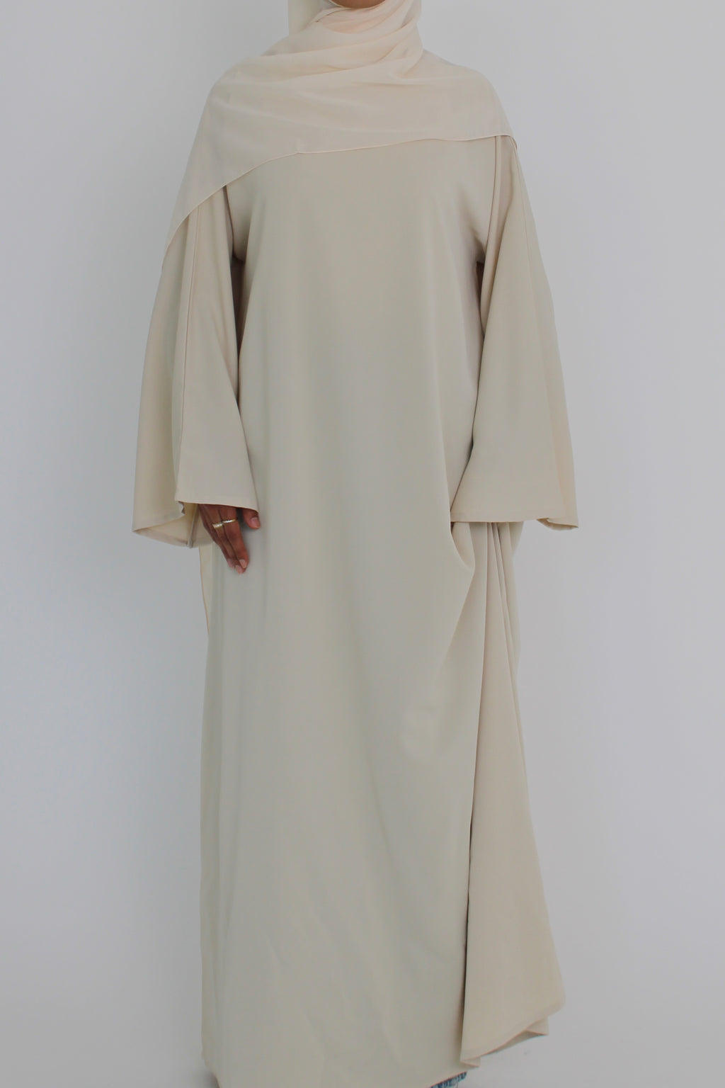 Ivory Signature Bell Sleeve Abaya with hijab