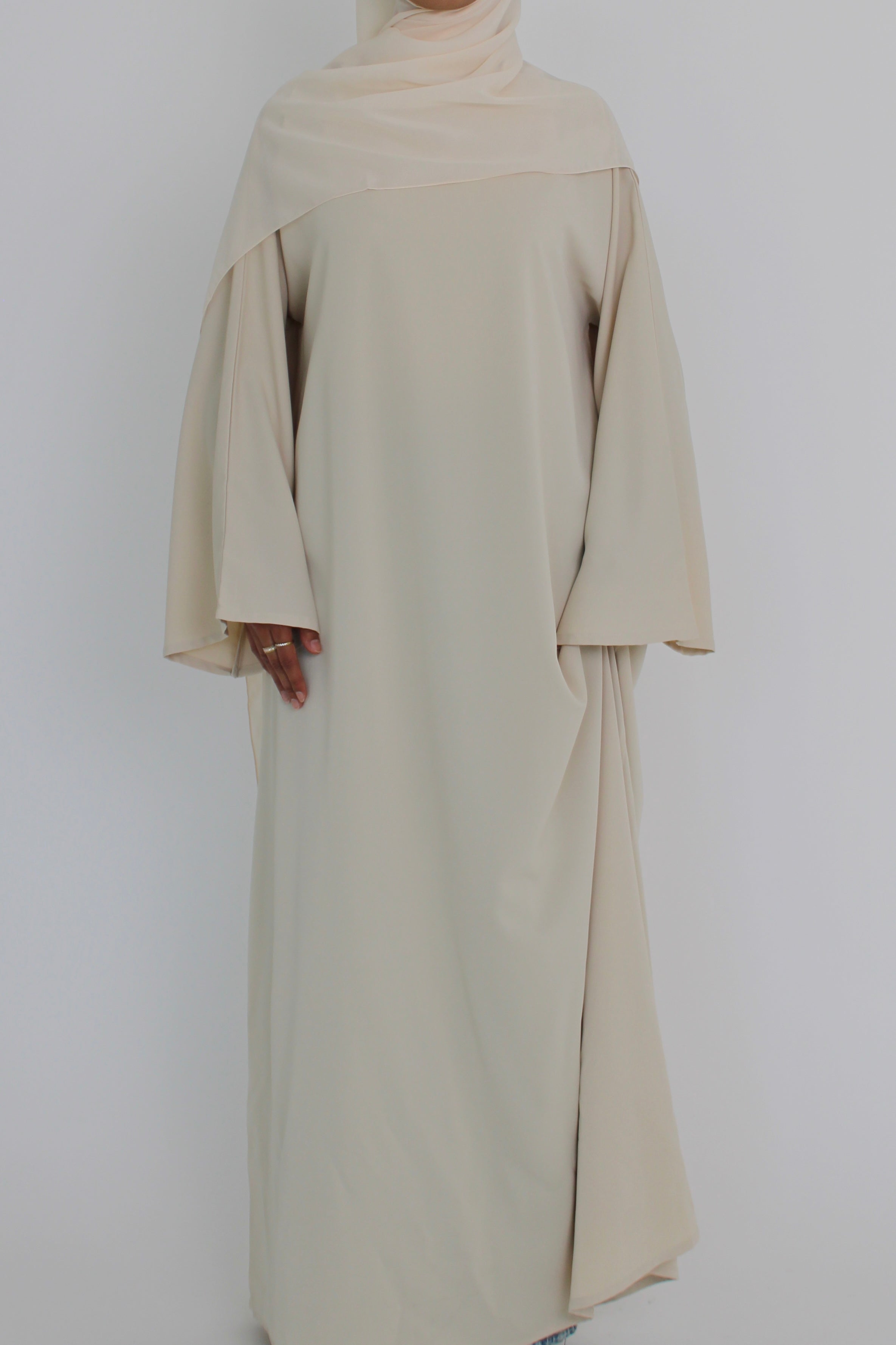 Ivory Signature Bell Sleeve Abaya with hijab