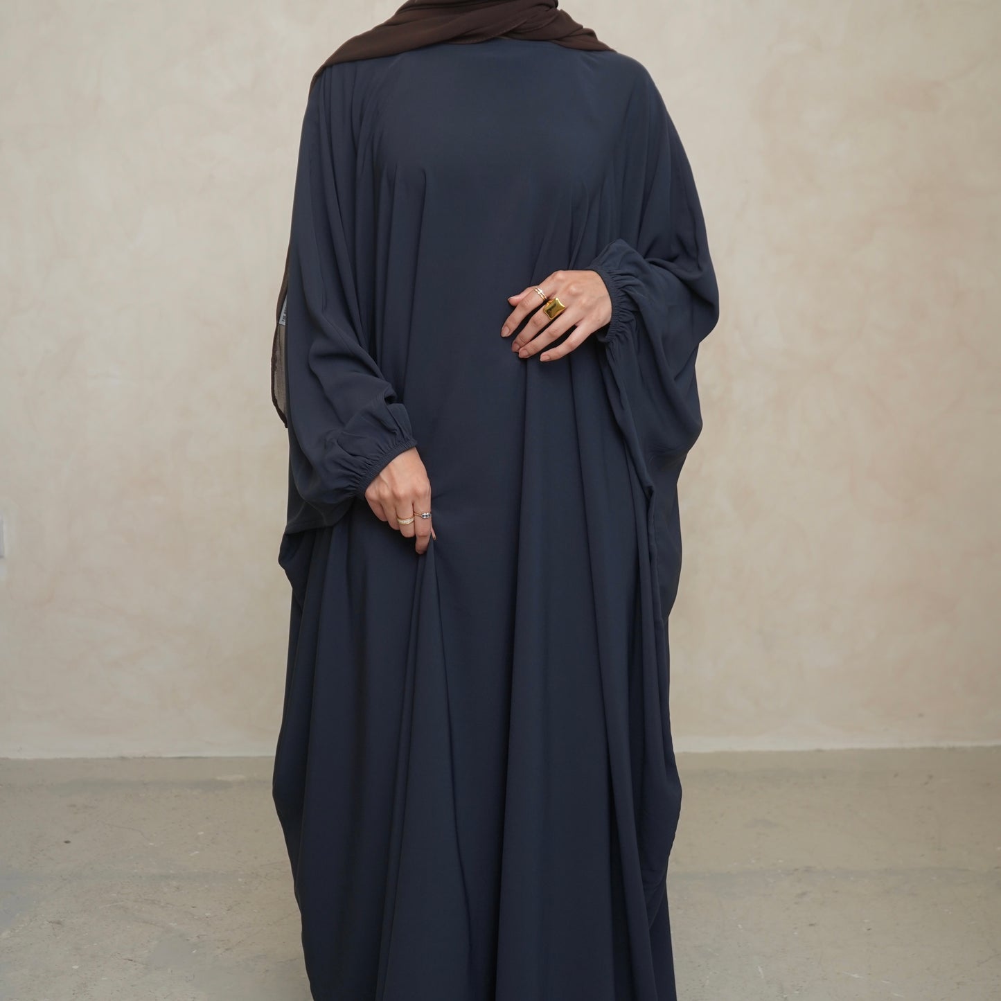 Cuffed Norah Batwing Jilbaya Navy Grey