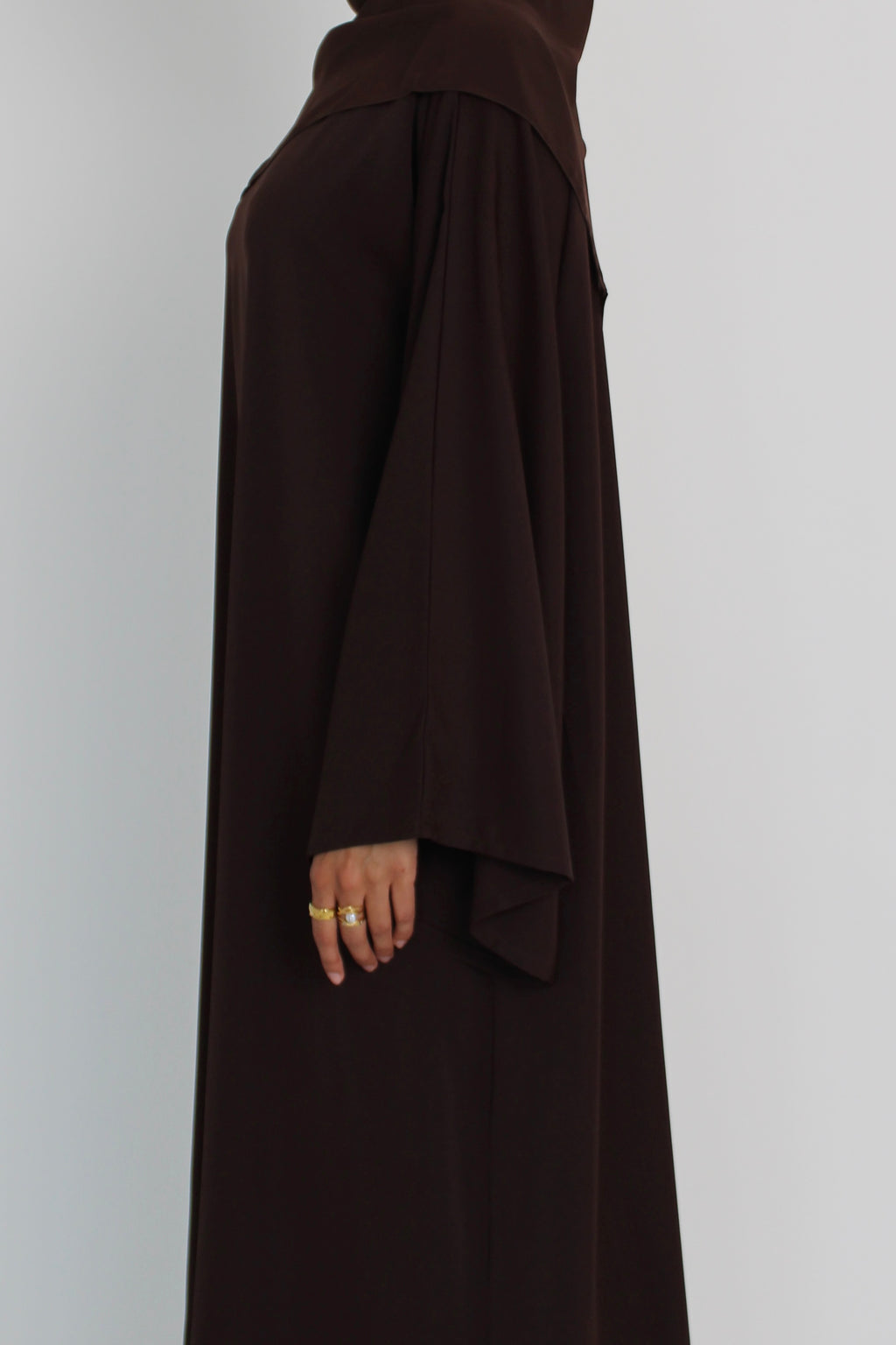 Choc Brown Signature Bell Sleeve Abaya with hijab