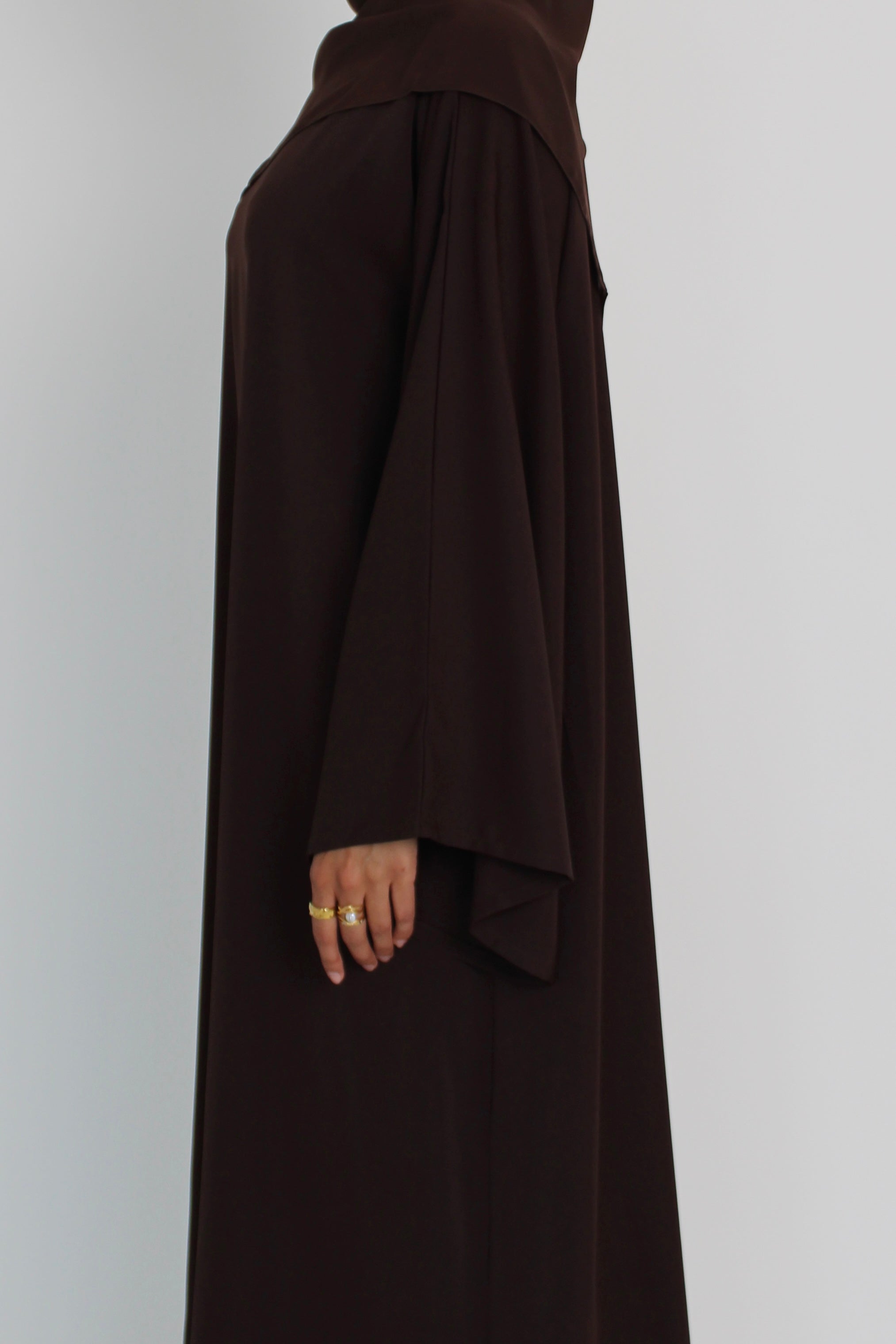 Choc Brown Signature Bell Sleeve Abaya with hijab