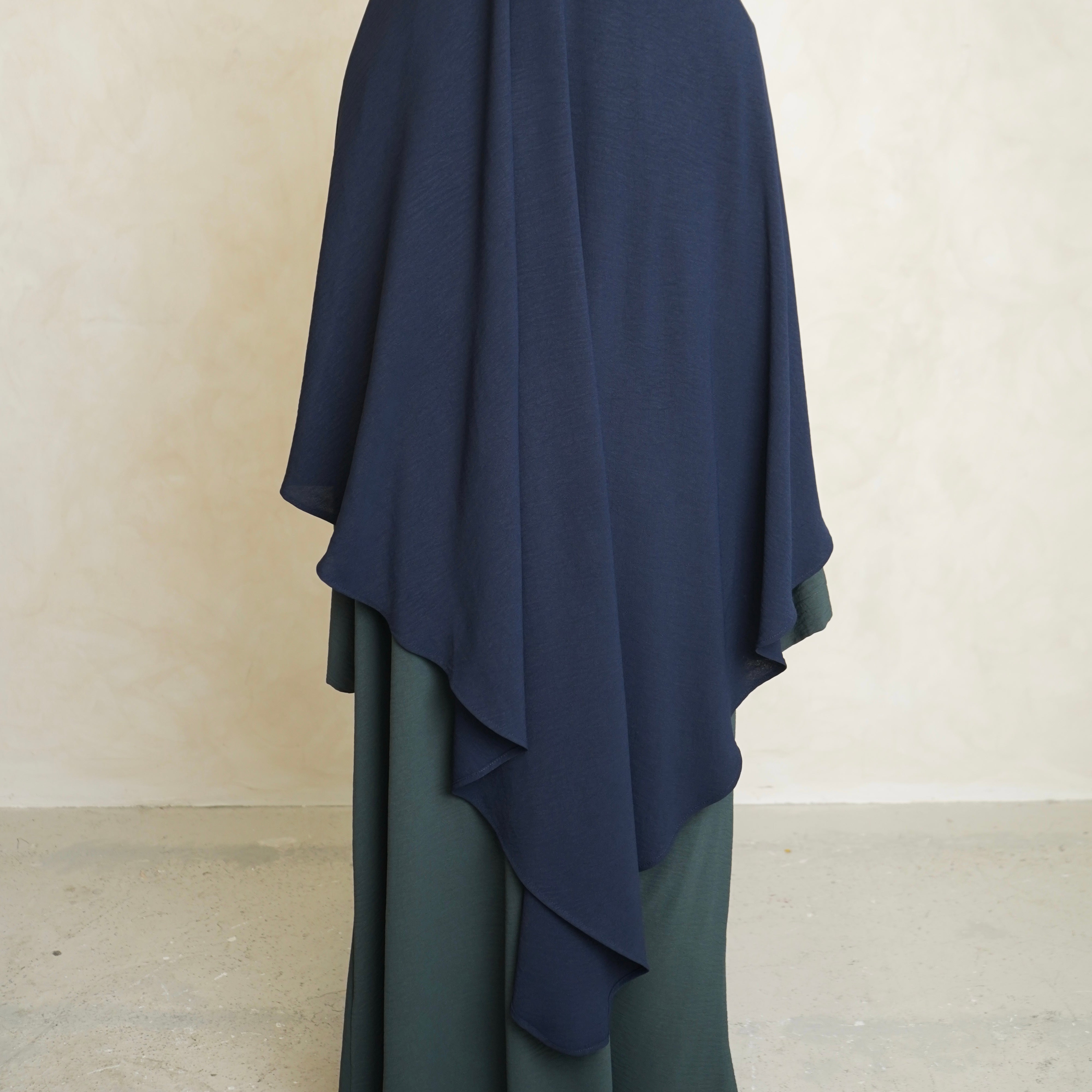 Navy Blue Crepe Khimar with Niqab Ties