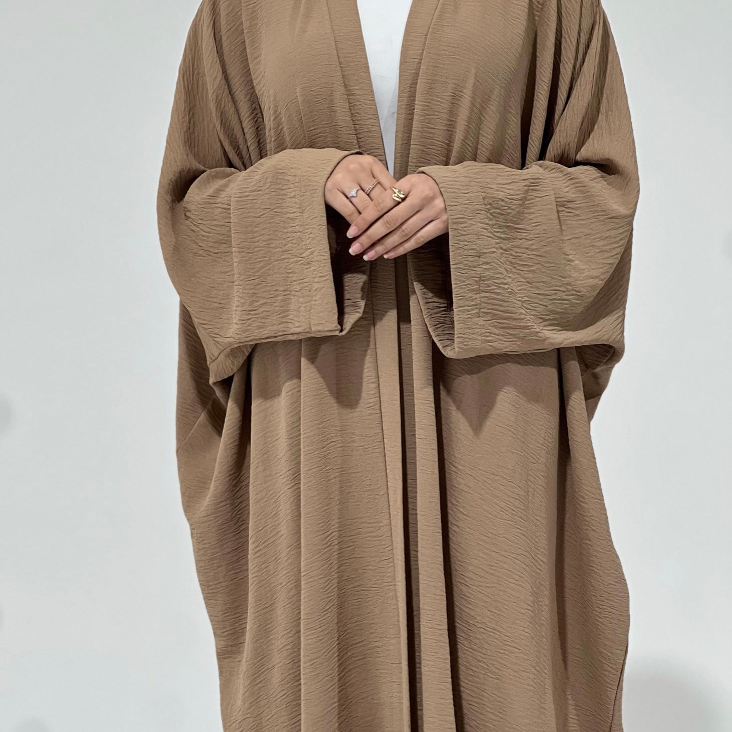 Crepe Flowy Cloak Abaya Cream