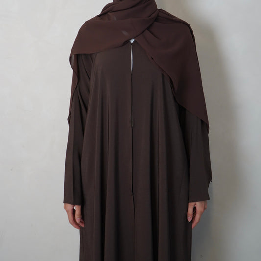 Textured Choc Brown Open Abaya with Scarf