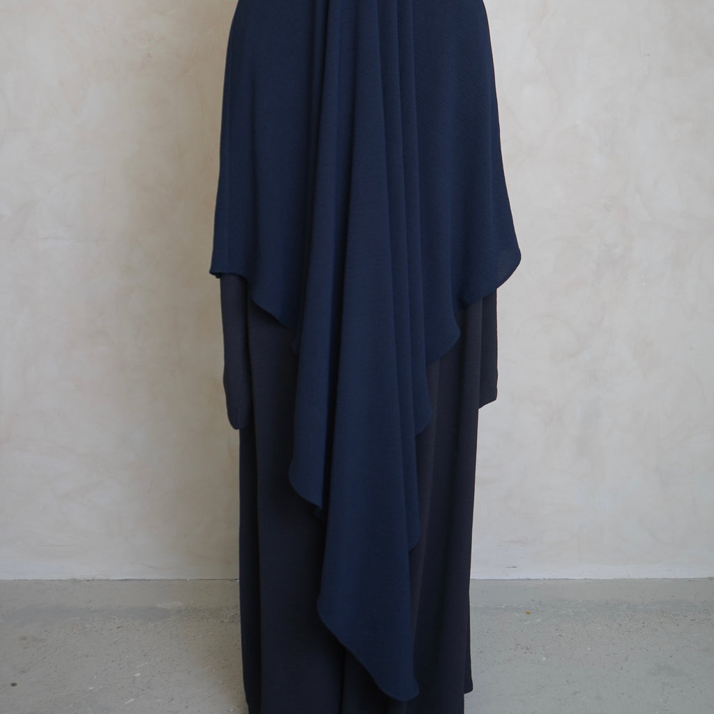 Extra Long Crepe Navy Blue Khimar with Niqab Ties