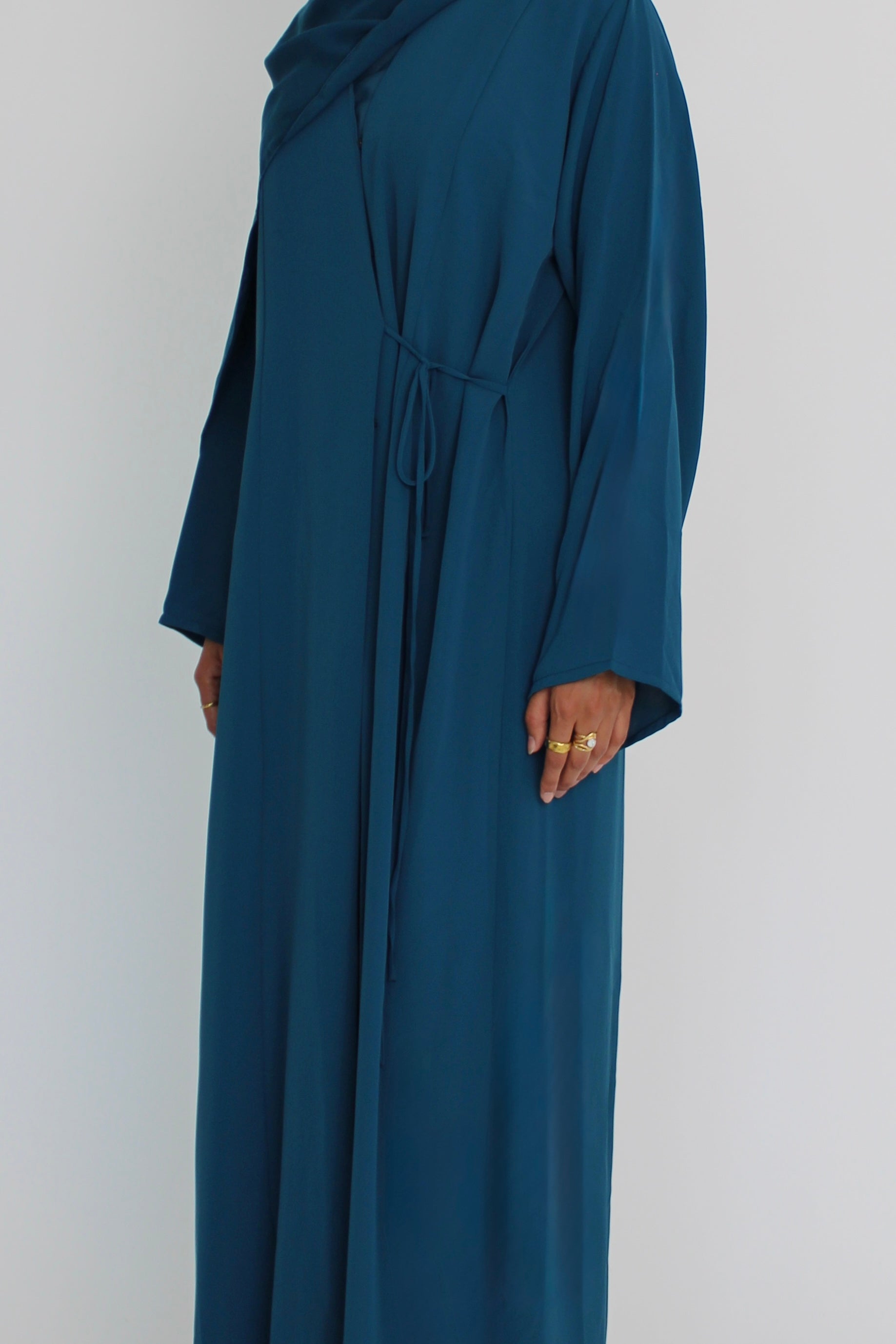 Sea Teal Tie Abaya with Matching Sheila Scarf